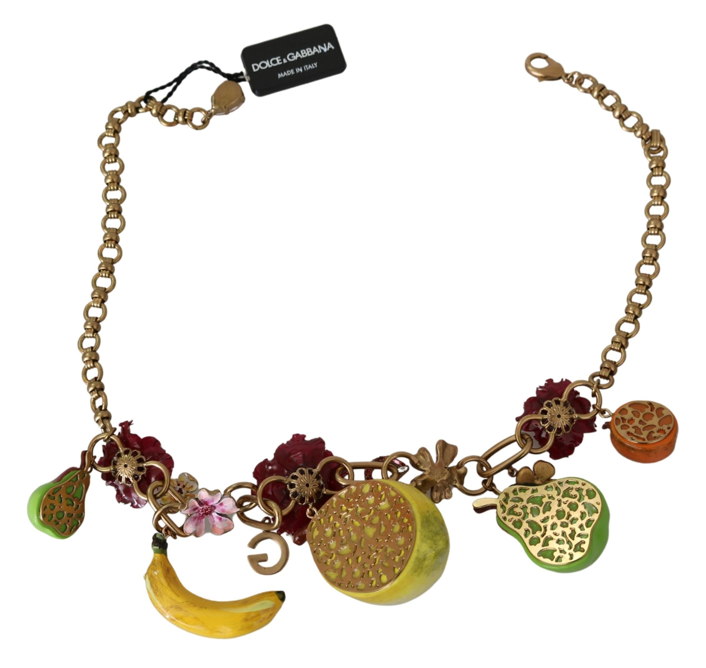 Dolce & Gabbana FRUIT Висулки Цветя Crystal DG лого Златно месингово колие