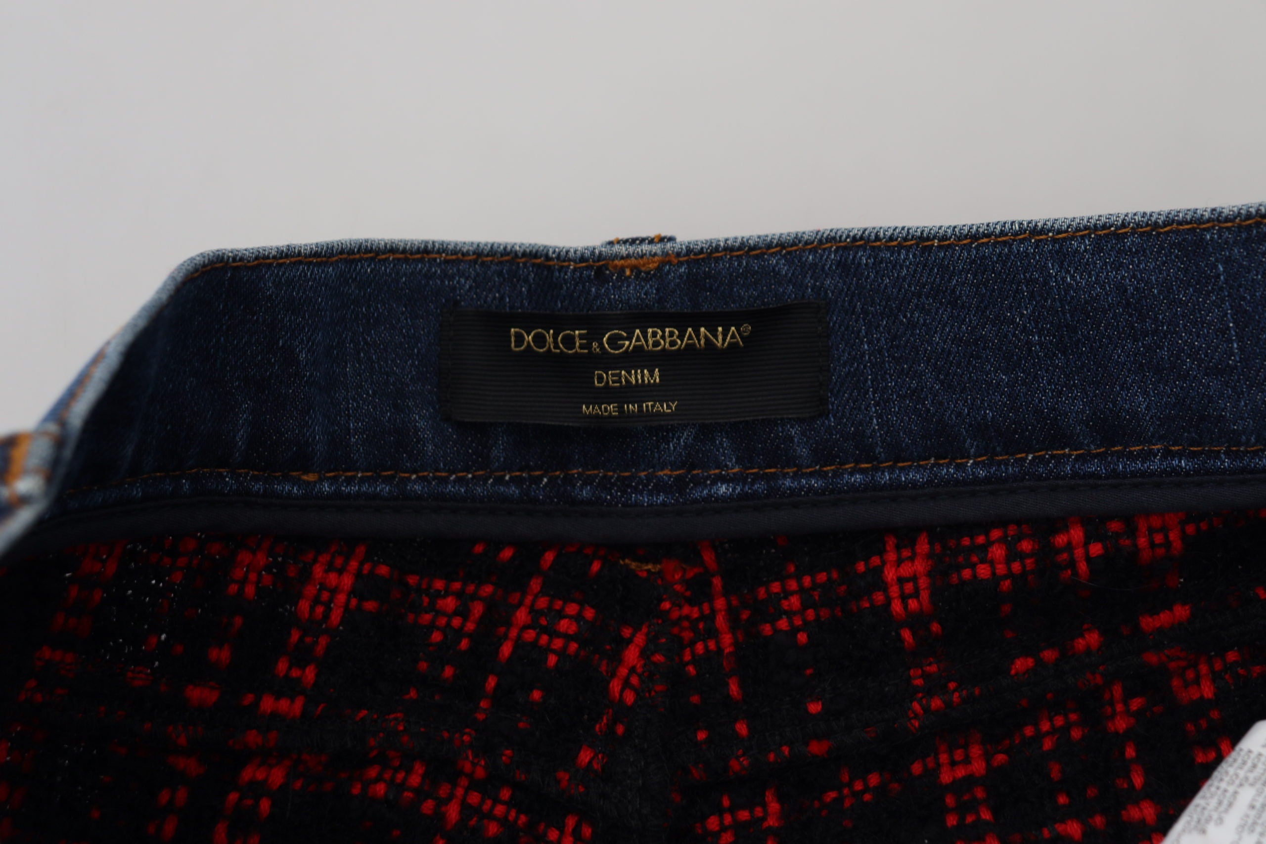 Dolce & Gabbana Тесни дънки със син кариран гръб