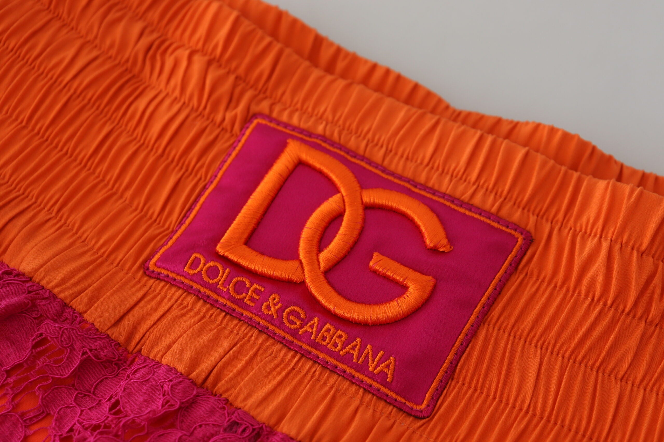 Dolce & Gabbana Розови оранжеви дантелени памучни шорти с висока талия