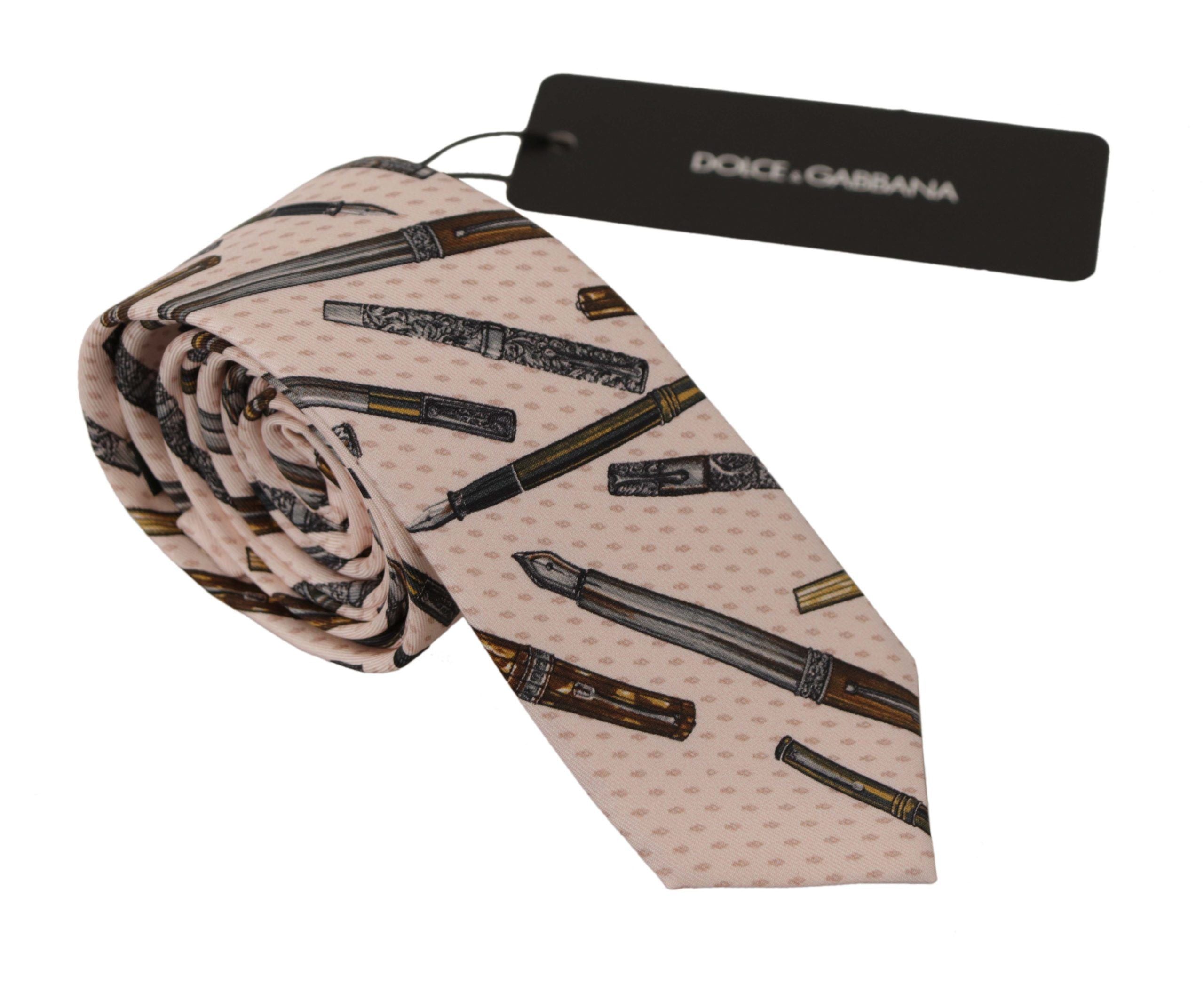Dolce & Gabbana Pink Pen Dots Print 100% копринен аксесоар с регулируема вратовръзка