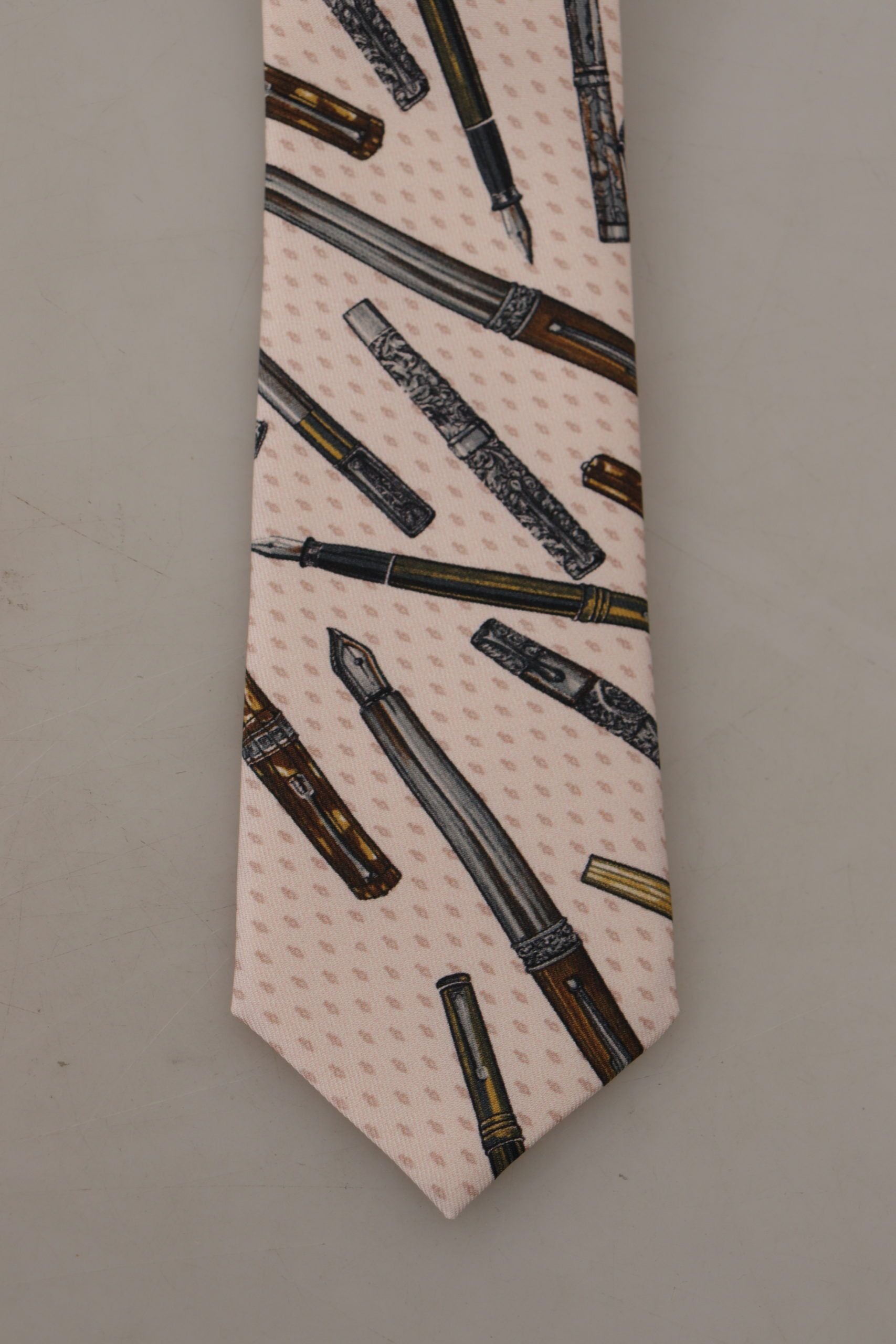 Dolce & Gabbana Pink Pen Dots Print 100% копринен аксесоар с регулируема вратовръзка