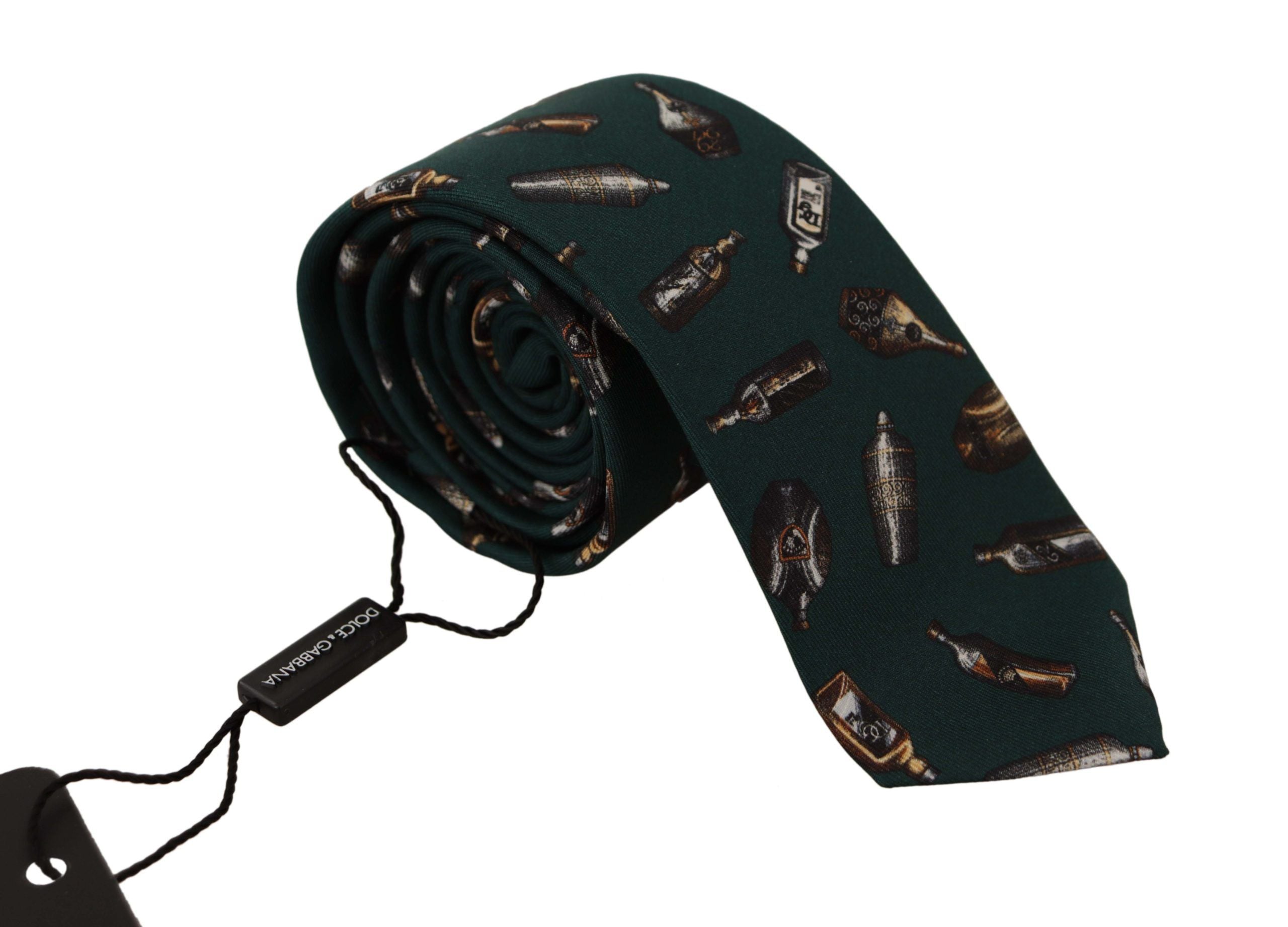 Копринена регулируема вратовръзка за аксесоар Dolce & Gabbana Black Bottle Fantasy Print