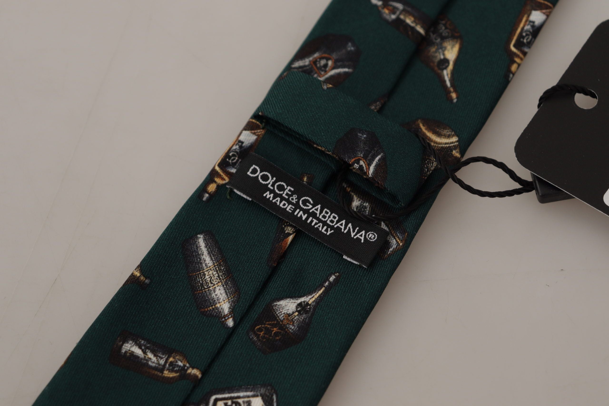 Копринена регулируема вратовръзка за аксесоар Dolce & Gabbana Black Bottle Fantasy Print