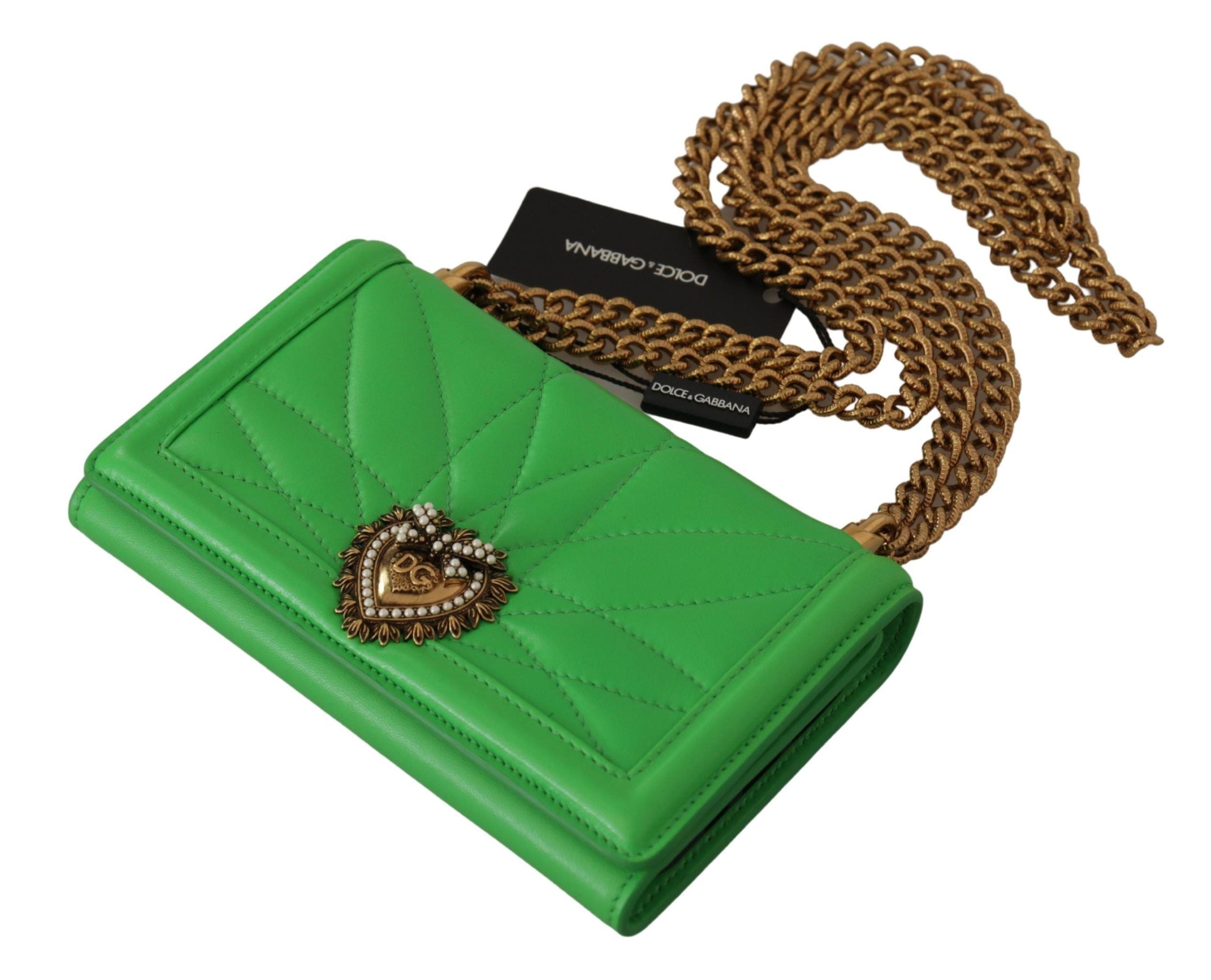 Портфейл Dolce & Gabbana Green Leather Devotion Cardholder IPHONE 11 PRO
