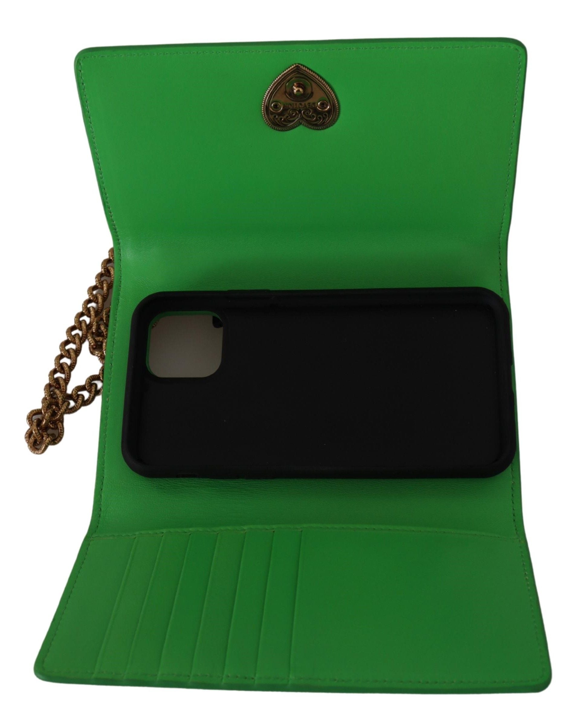 Портфейл Dolce & Gabbana Green Leather Devotion Cardholder IPHONE 11 PRO