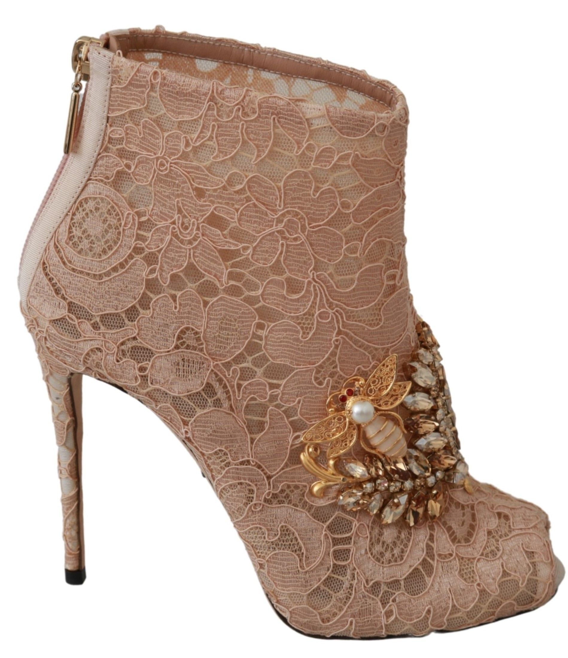 Dolce & Gabbana Pink Crystal Lace Ботуши Стилети Обувки