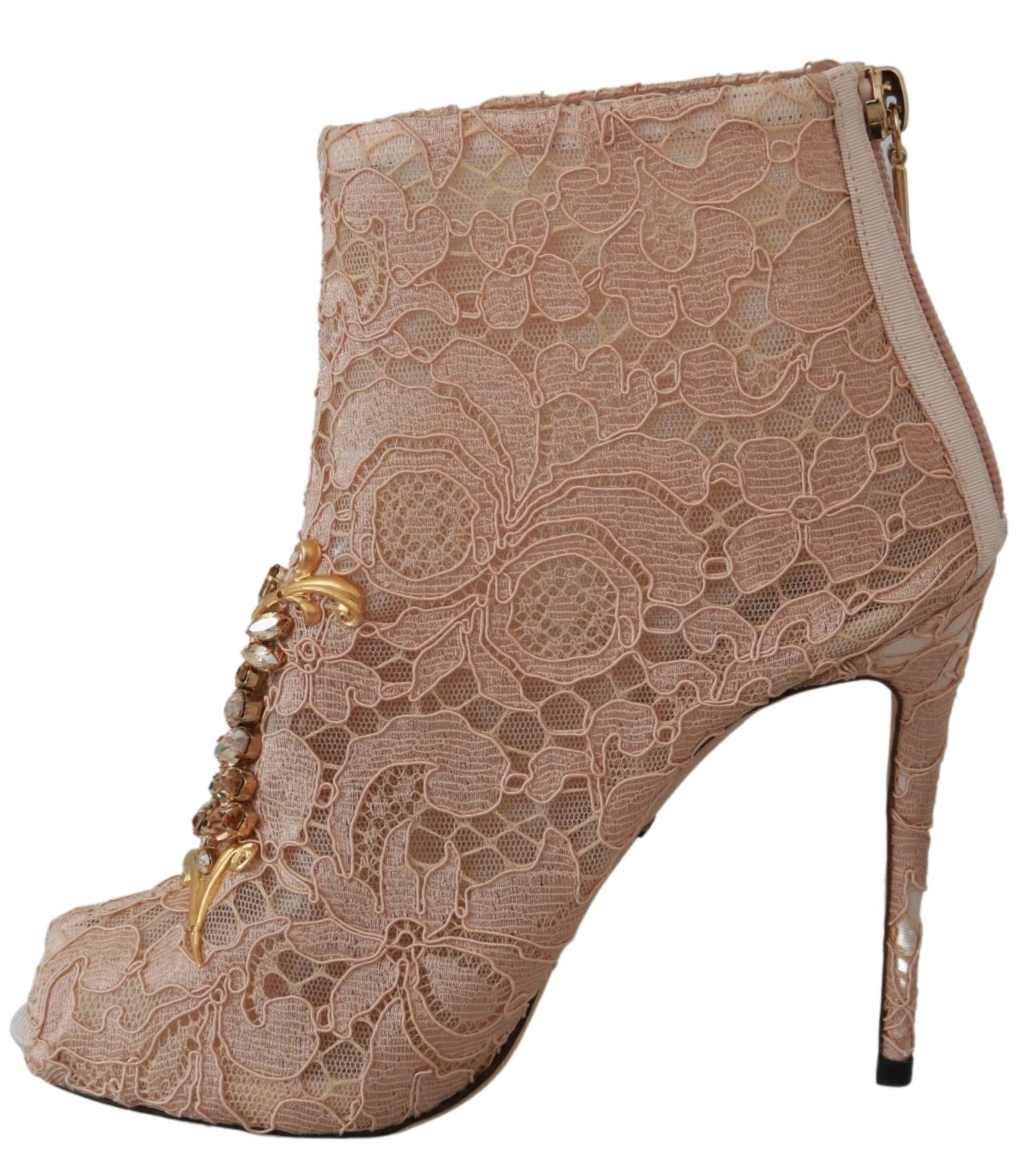 Dolce & Gabbana Pink Crystal Lace Ботуши Стилети Обувки