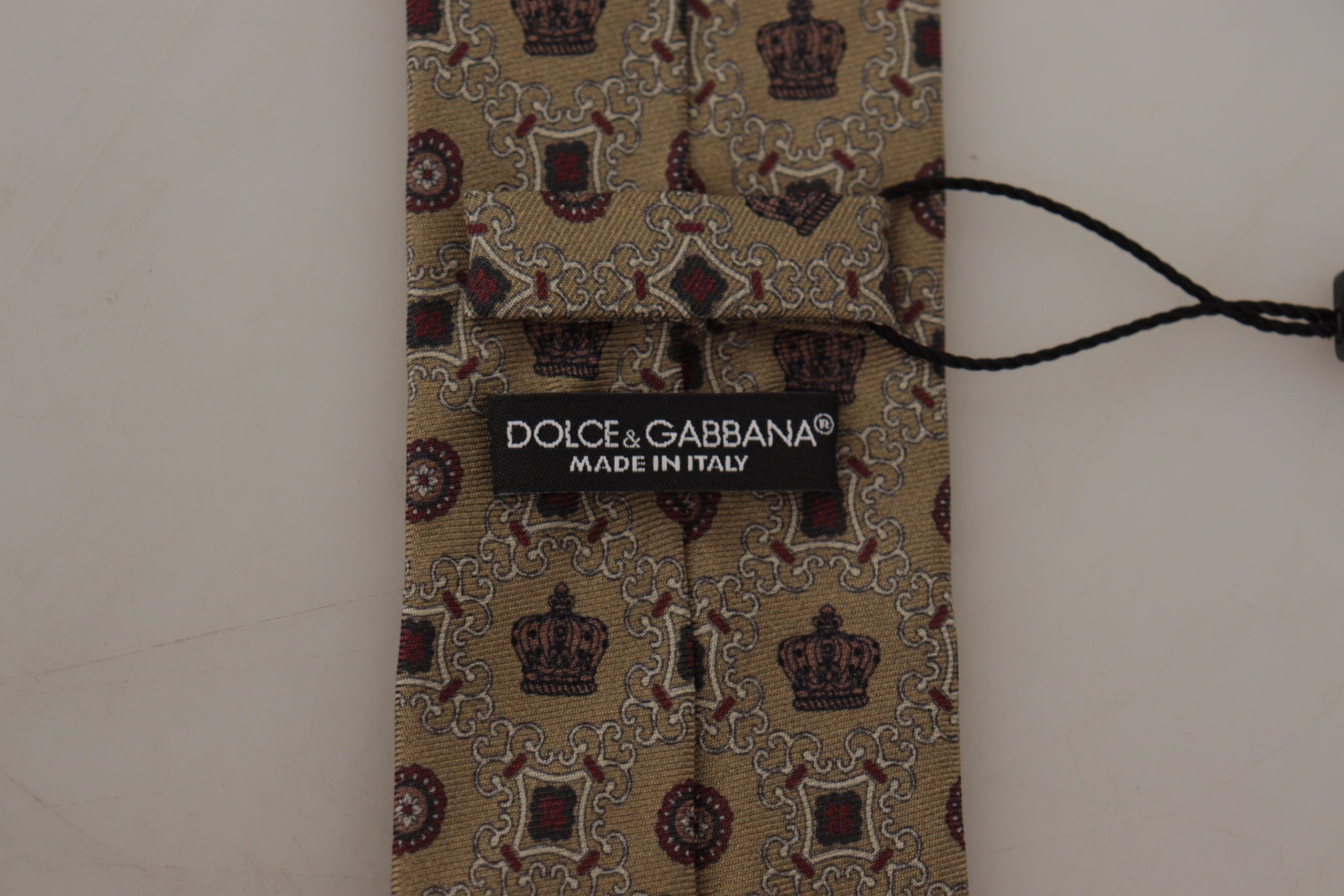 Копринена регулируема вратовръзка Dolce & Gabbana с бежов фентъзи щампа