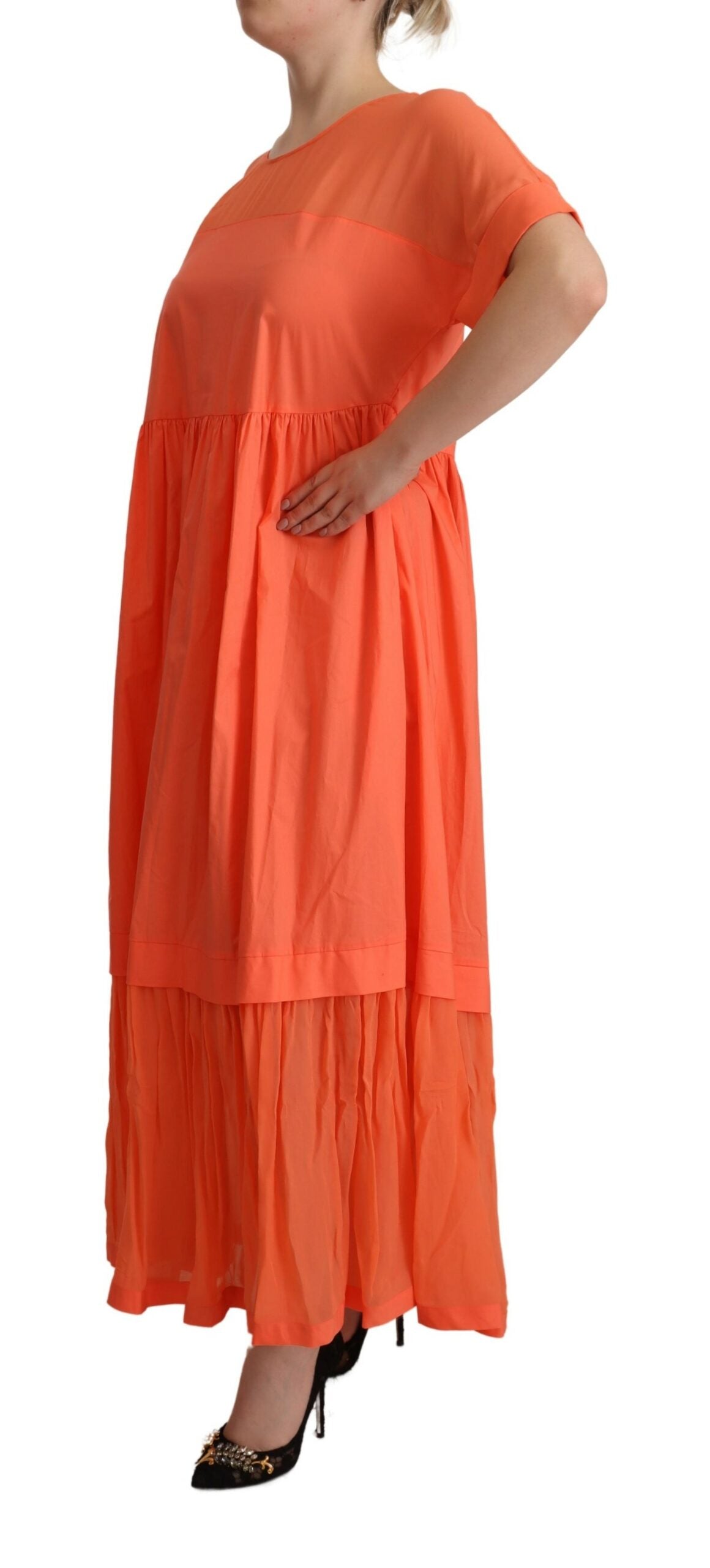 Twinset Elegant Coral Maxi Dress with Short Sleeves