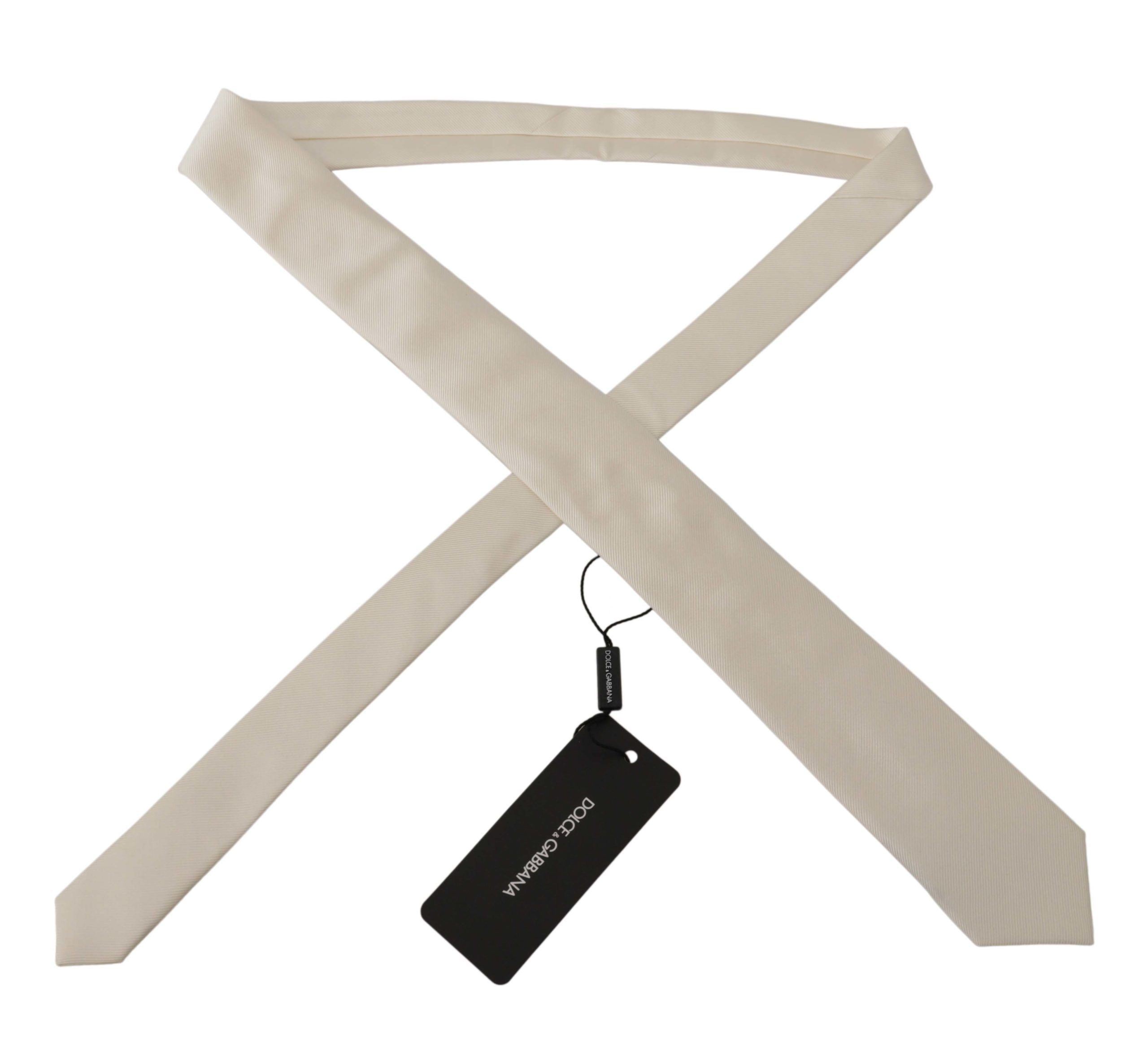 Dolce & Gabbana Off-White 100% копринена тънка регулируема аксесоарна вратовръзка