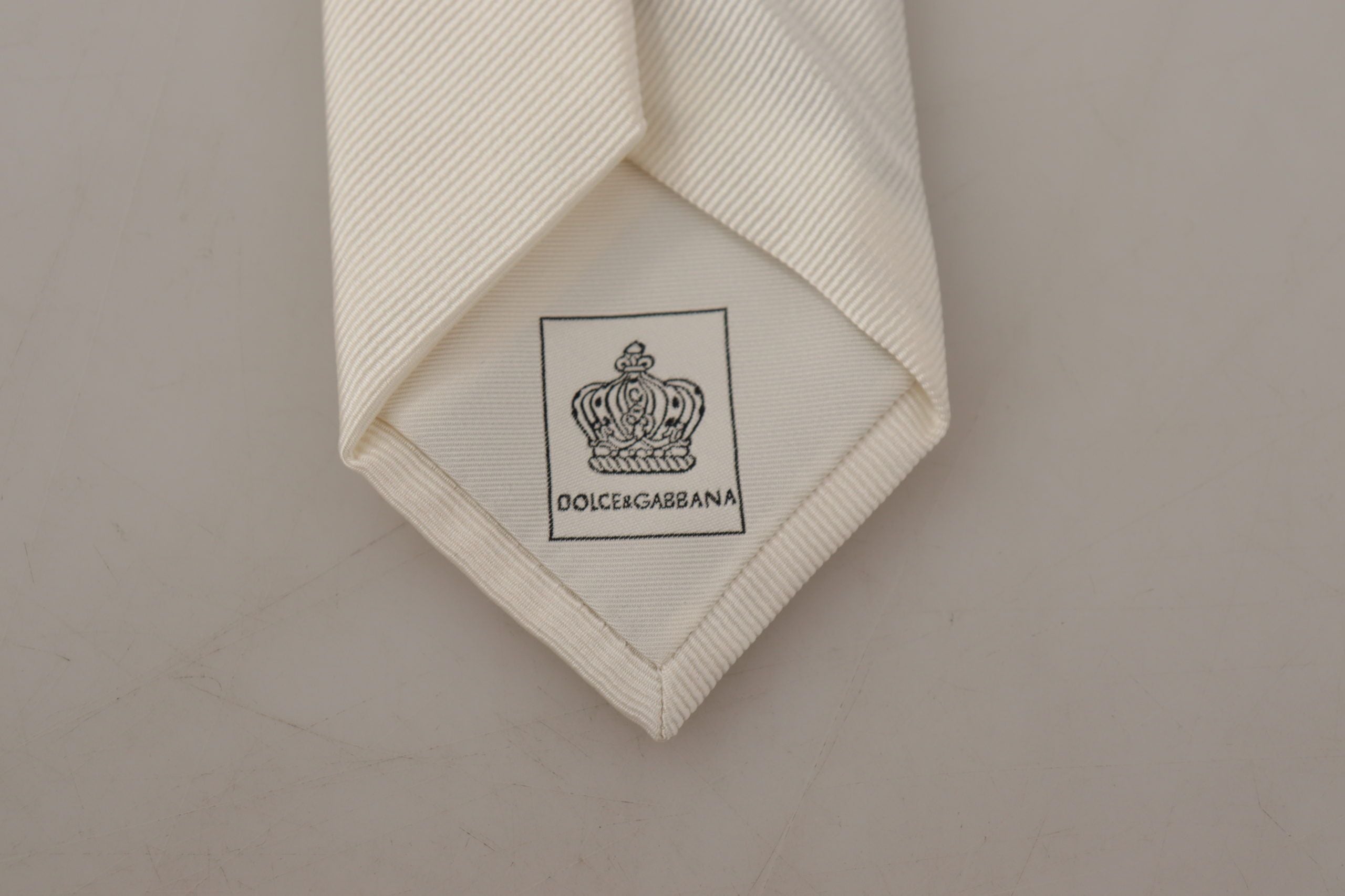 Dolce & Gabbana Off-White 100% копринена тънка регулируема аксесоарна вратовръзка