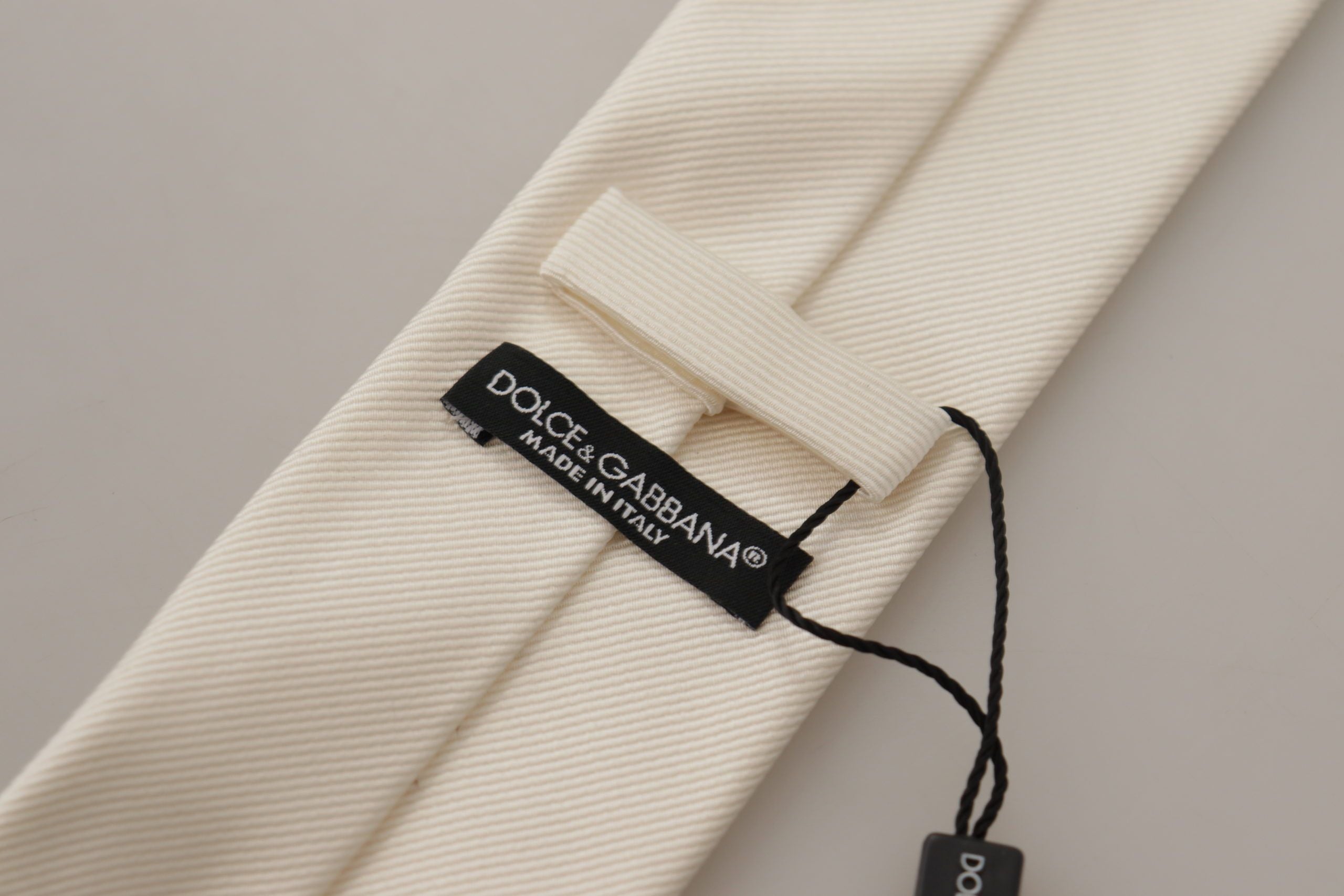 Dolce & Gabbana Off-White 100% копринена тънка регулируема аксесоарна вратовръзка