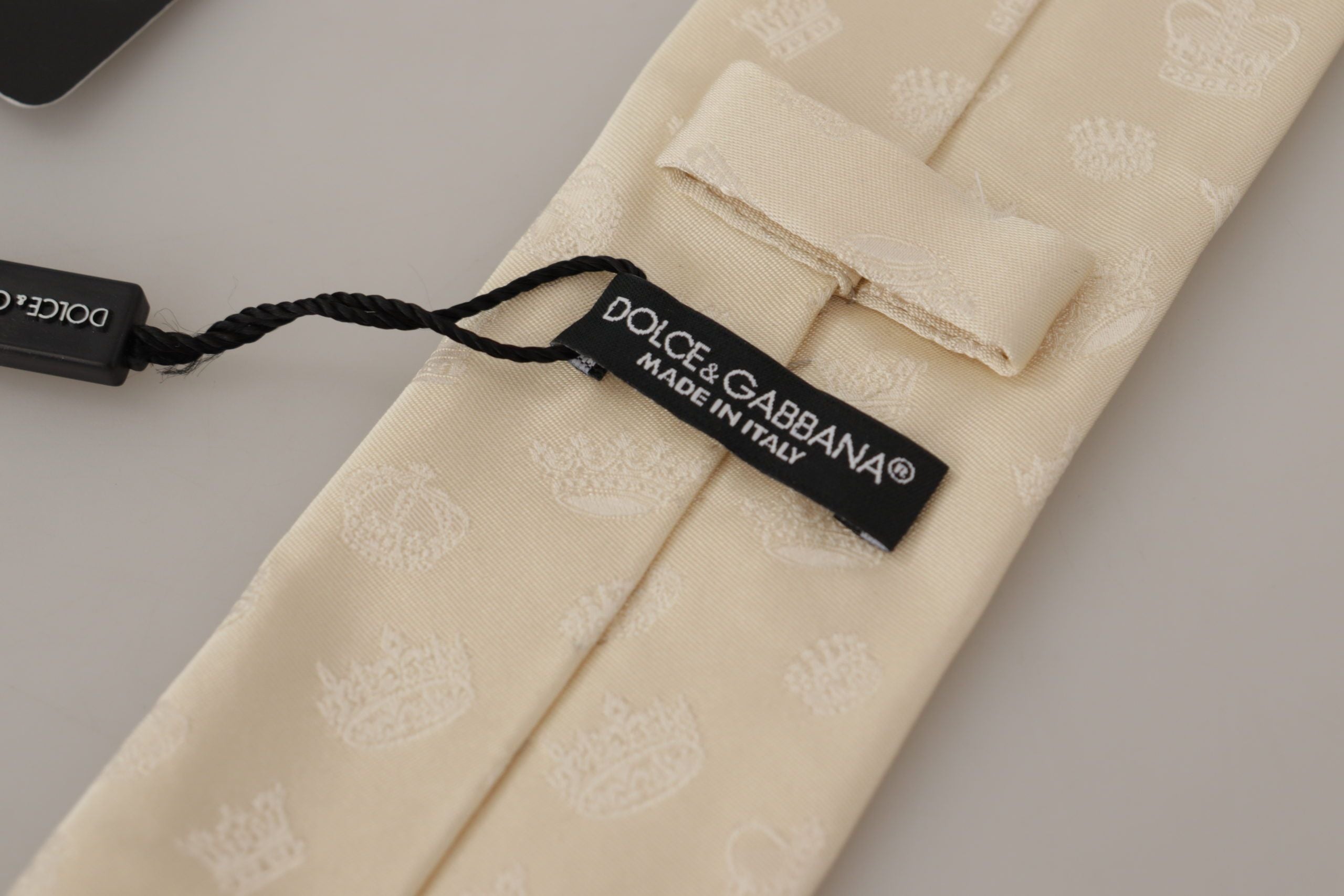Копринена регулируема вратовръзка с принт на бяла корона Dolce & Gabbana