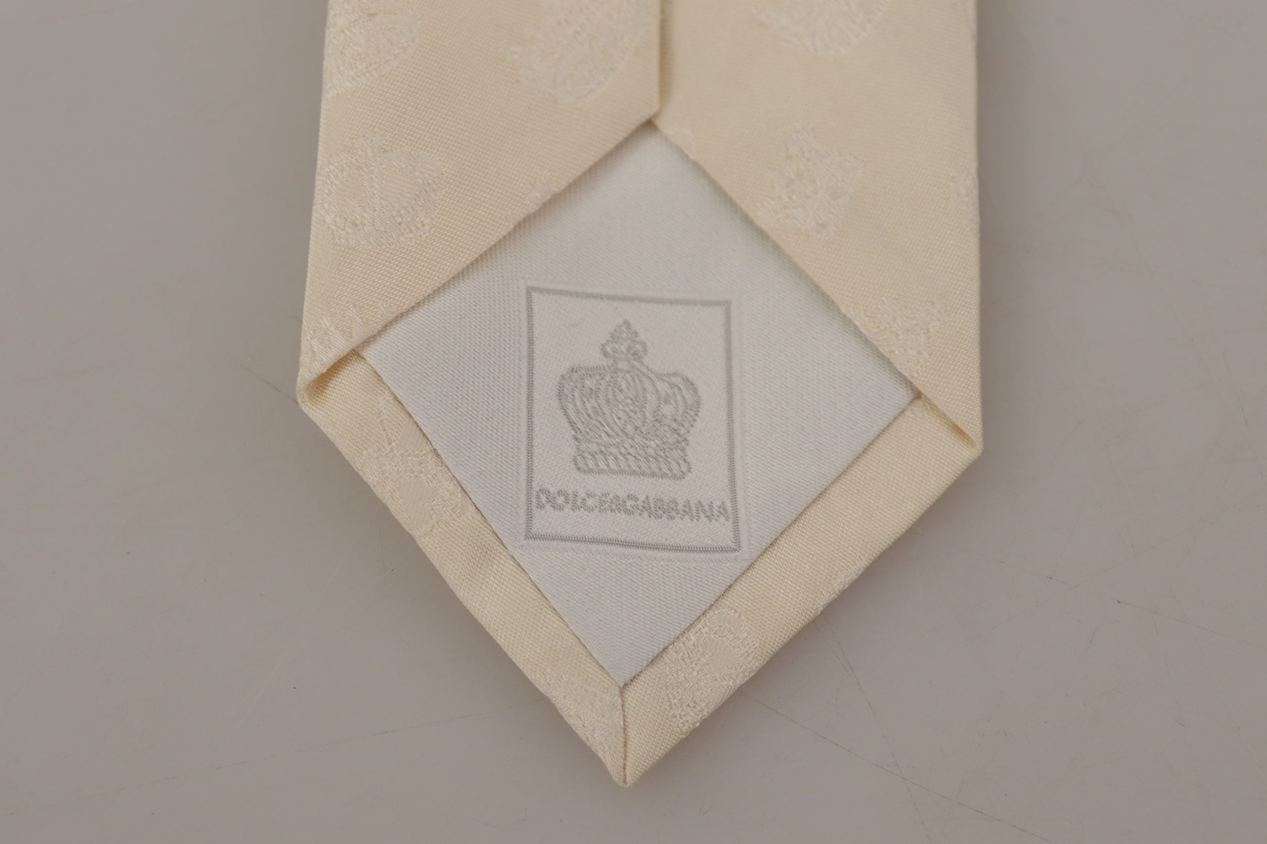 Копринена регулируема вратовръзка с принт на бяла корона Dolce & Gabbana