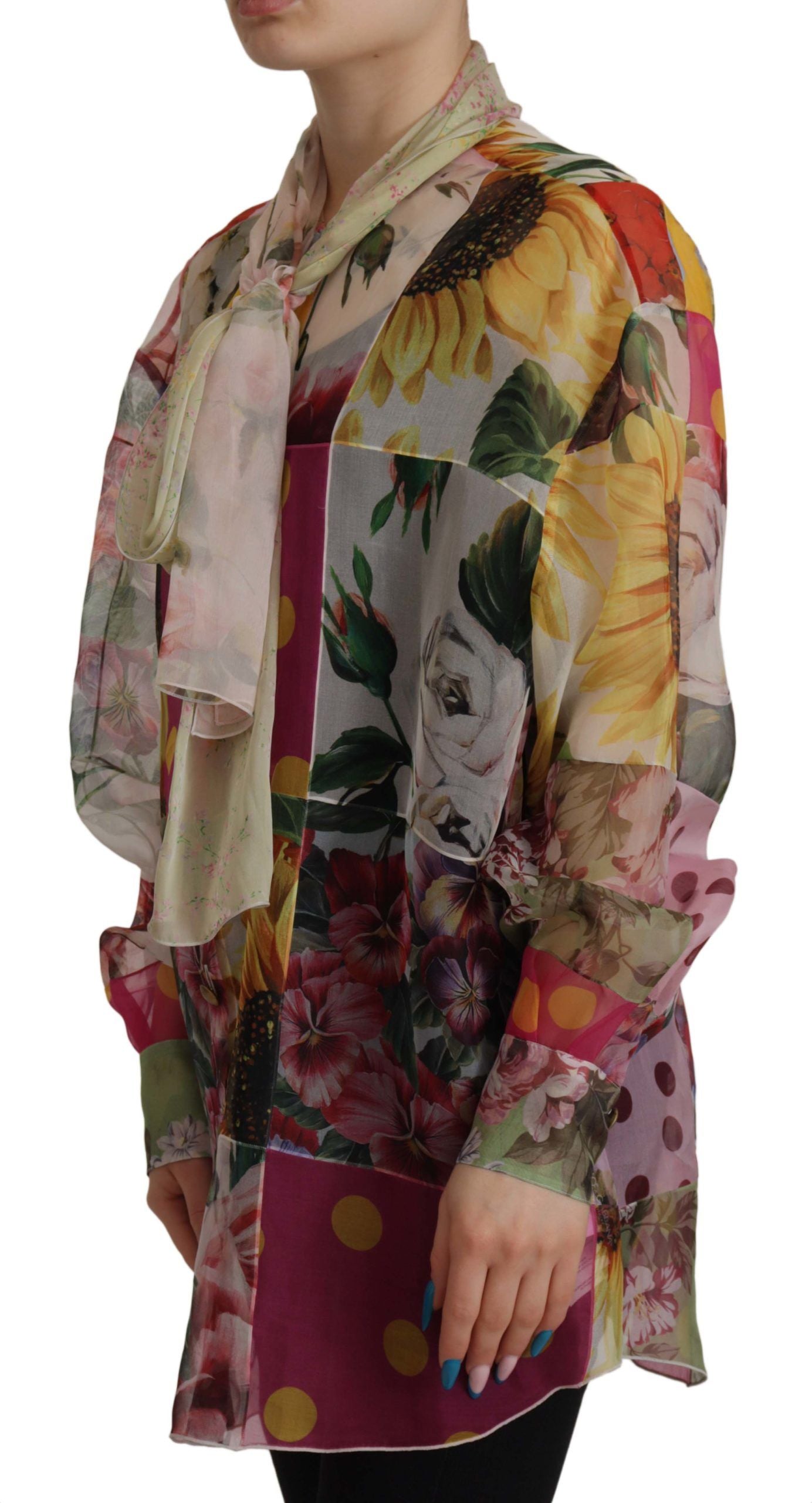 Dolce & Gabbana Многоцветна блуза с яка Ascot и пачуърк