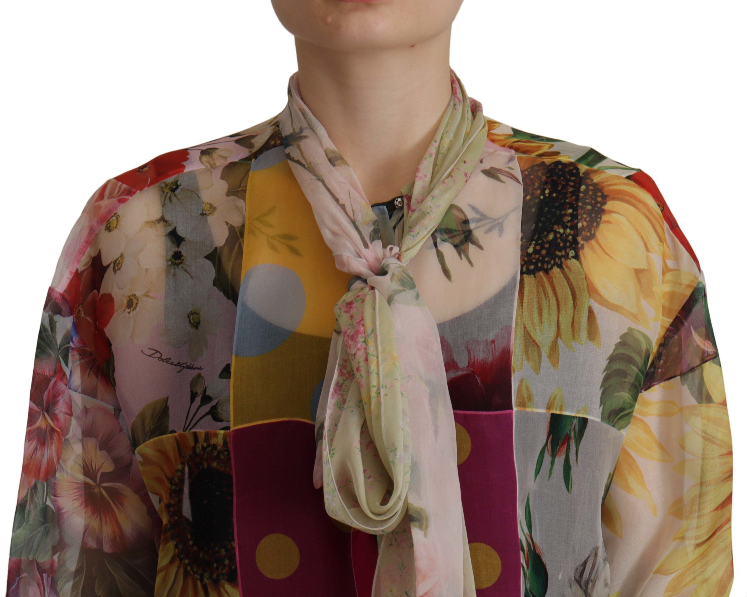 Dolce & Gabbana Многоцветна блуза с яка Ascot и пачуърк