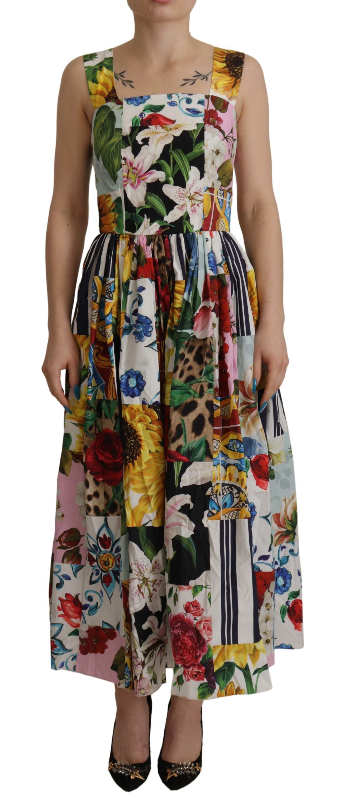 Dolce & Gabbana Многоцветна флорална миди памучна рокля