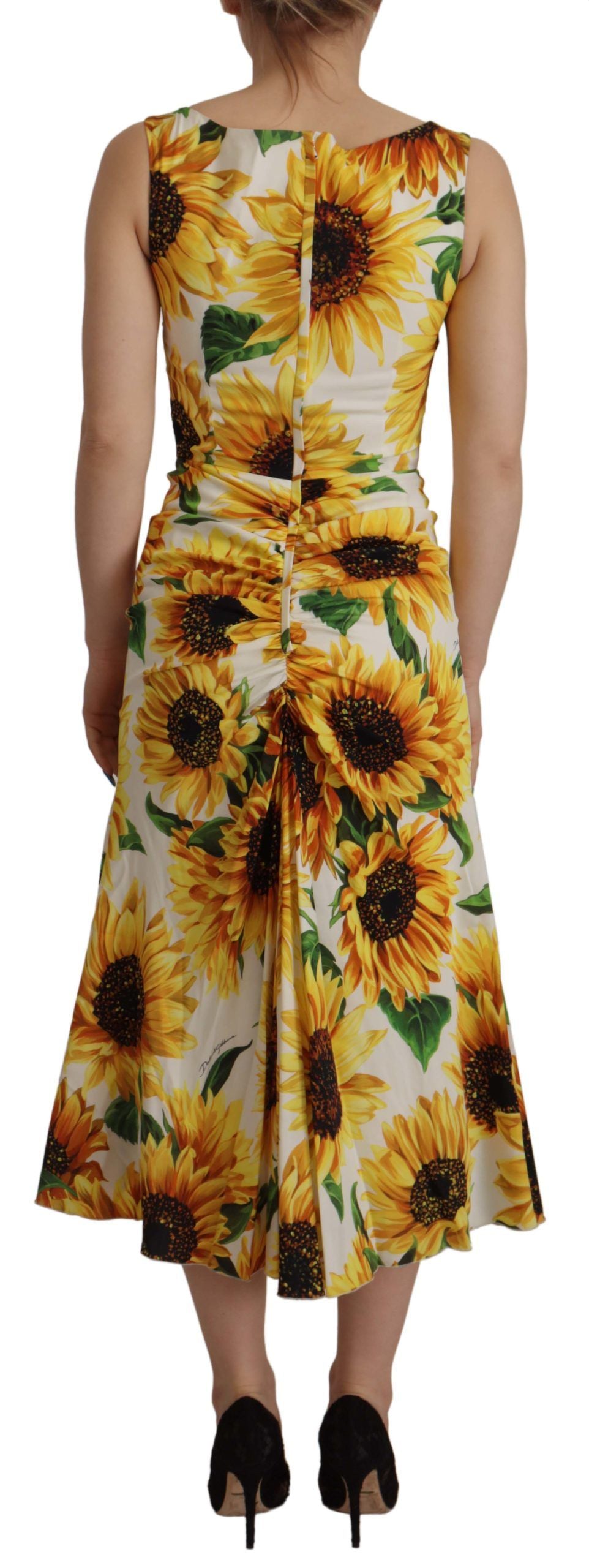 Dolce & Gabbana Бяла обвивка със слънчогледов принт Midi Silk