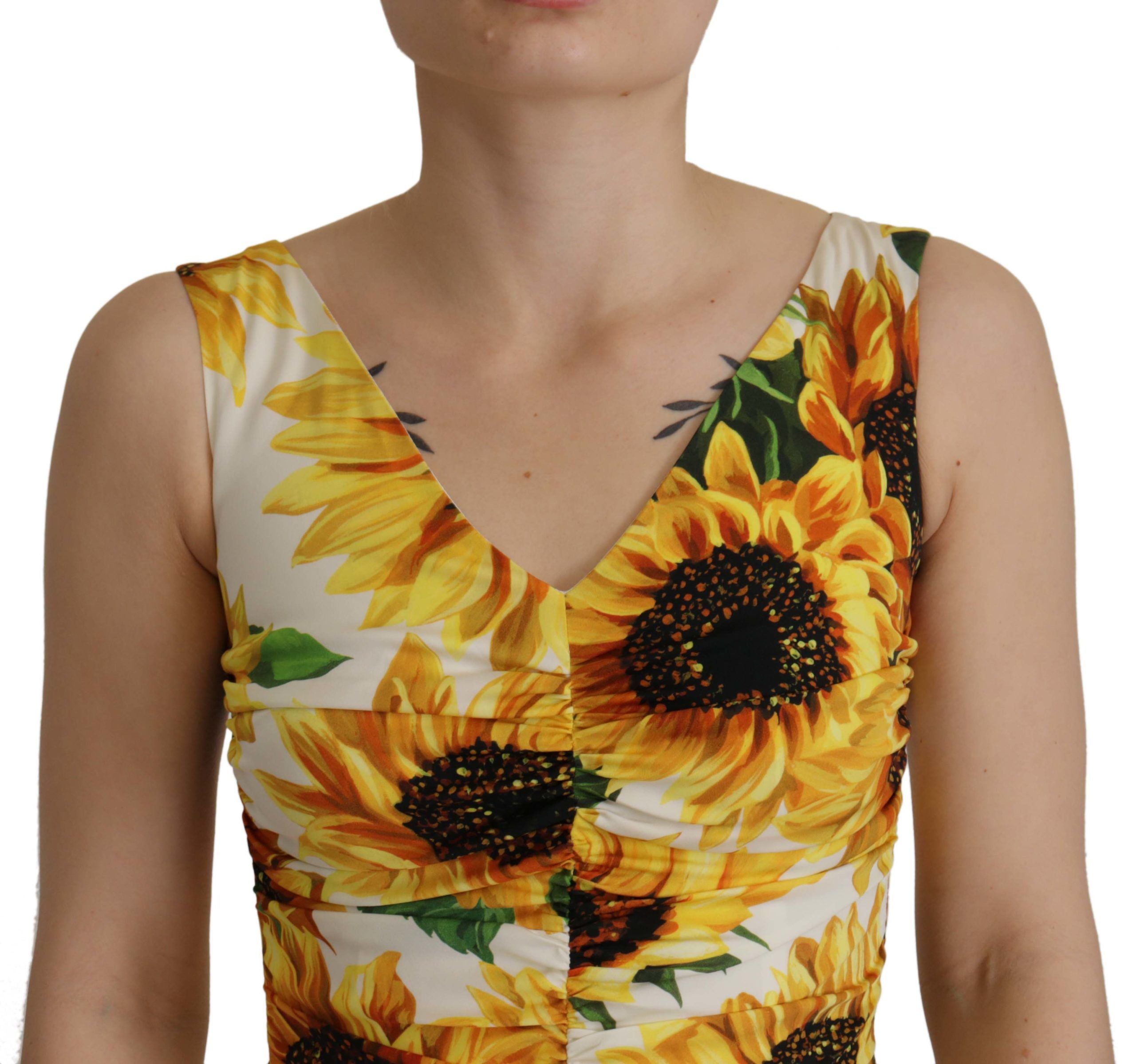 Dolce & Gabbana Бяла обвивка със слънчогледов принт Midi Silk