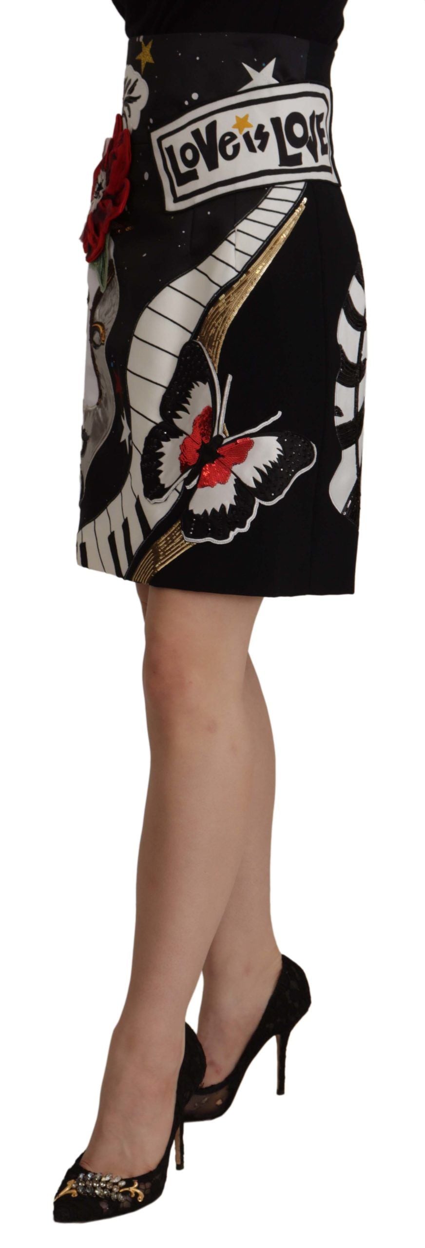 Dolce & Gabbana High-Waist A-Line Embellished Black Skirt