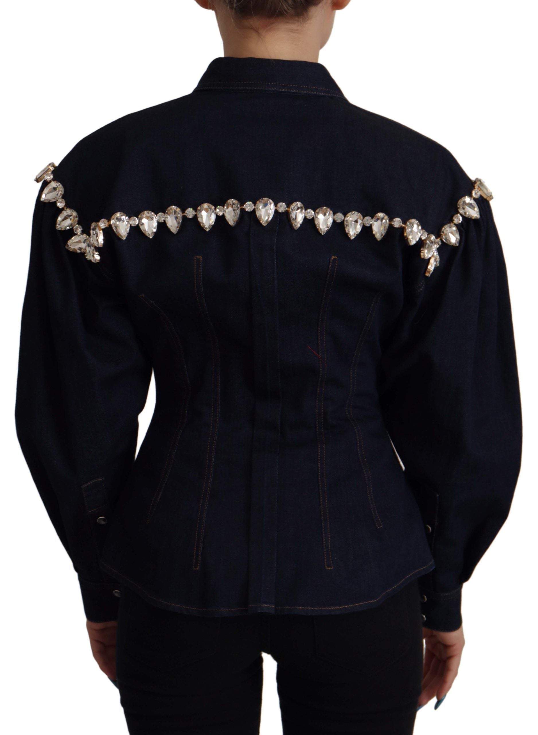 Памучно яке Dolce & Gabbana Blue Denim Crystal Embellish