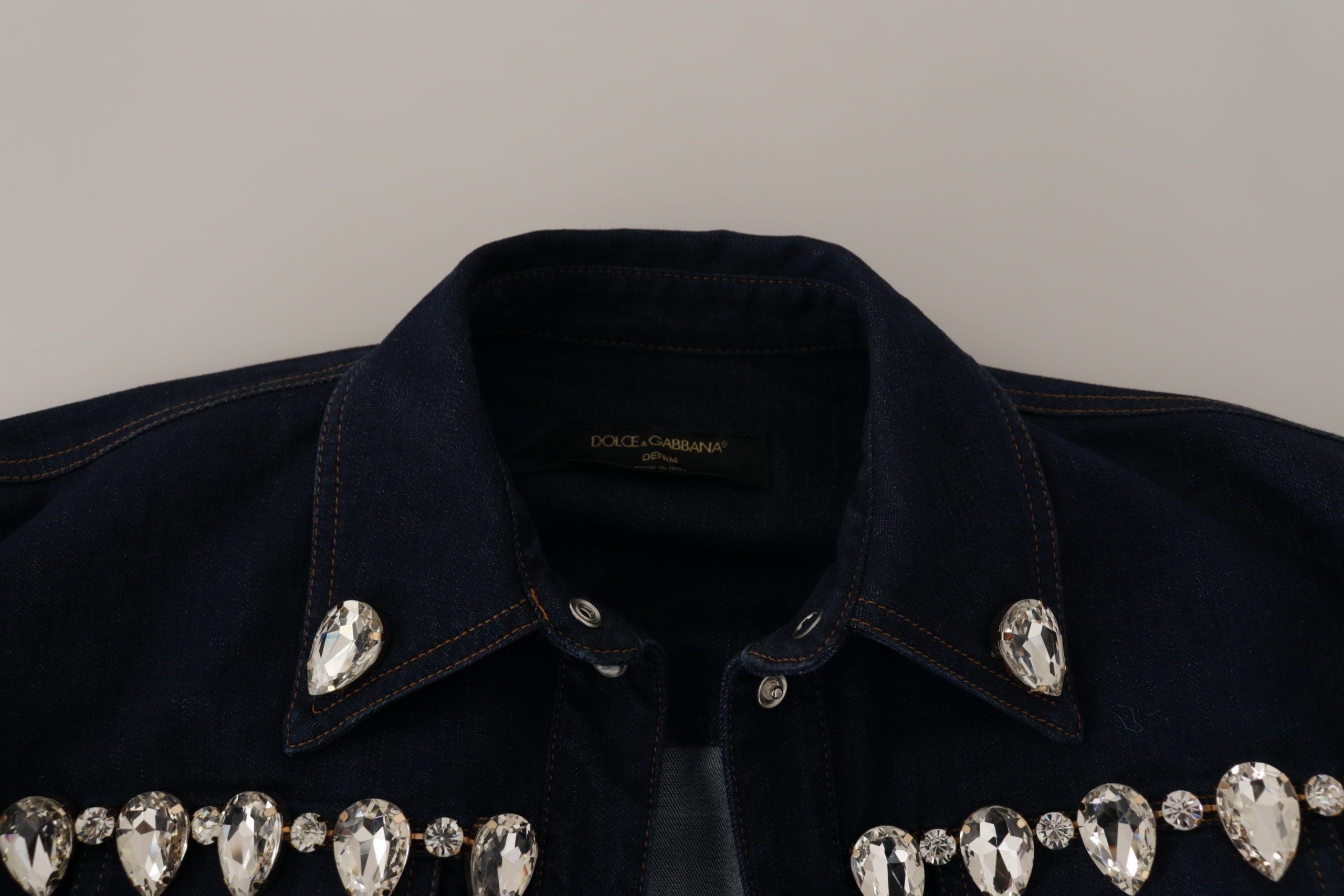 Памучно яке Dolce & Gabbana Blue Denim Crystal Embellish