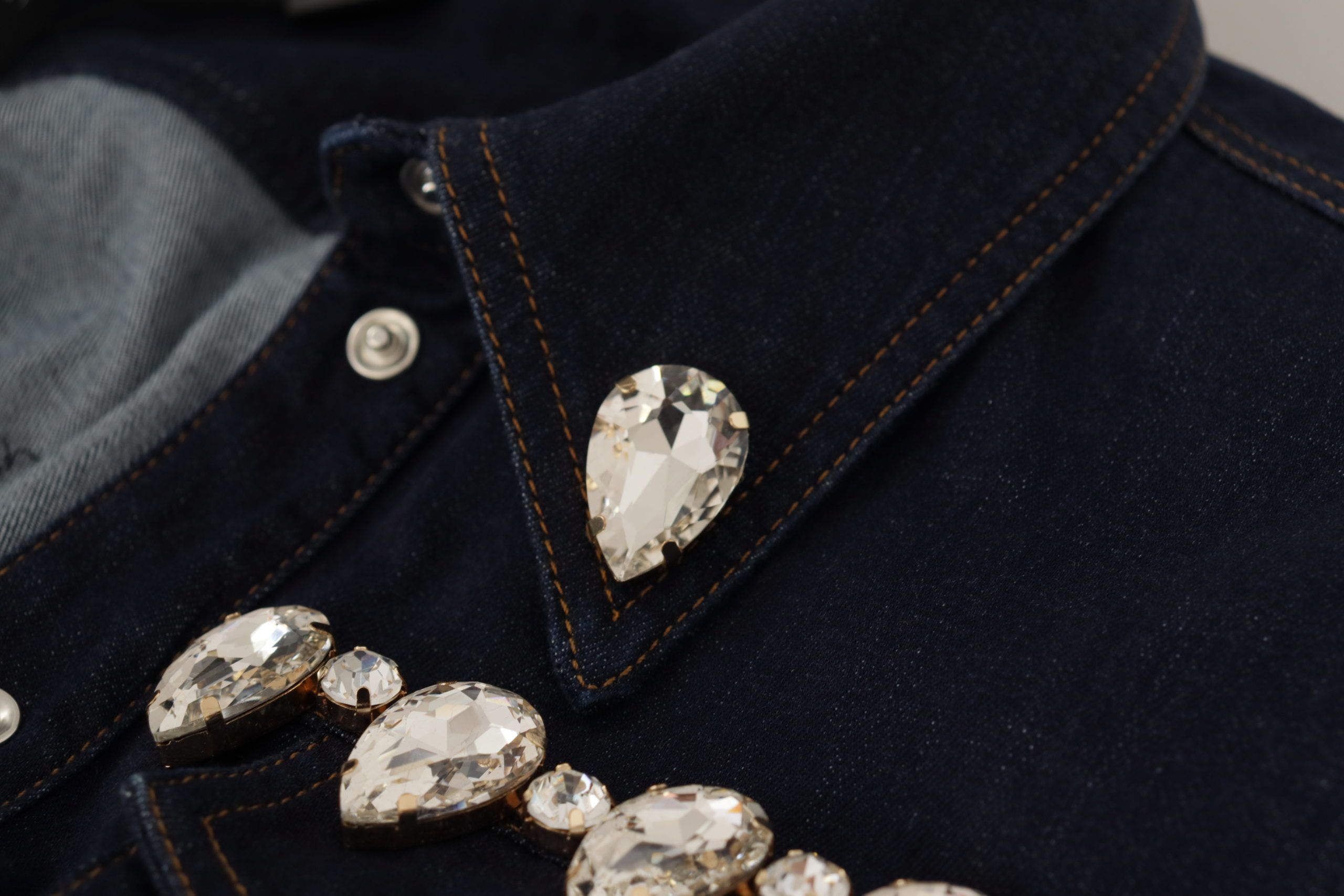 Памучно яке Dolce & Gabbana Blue Denim Crystal Embellish