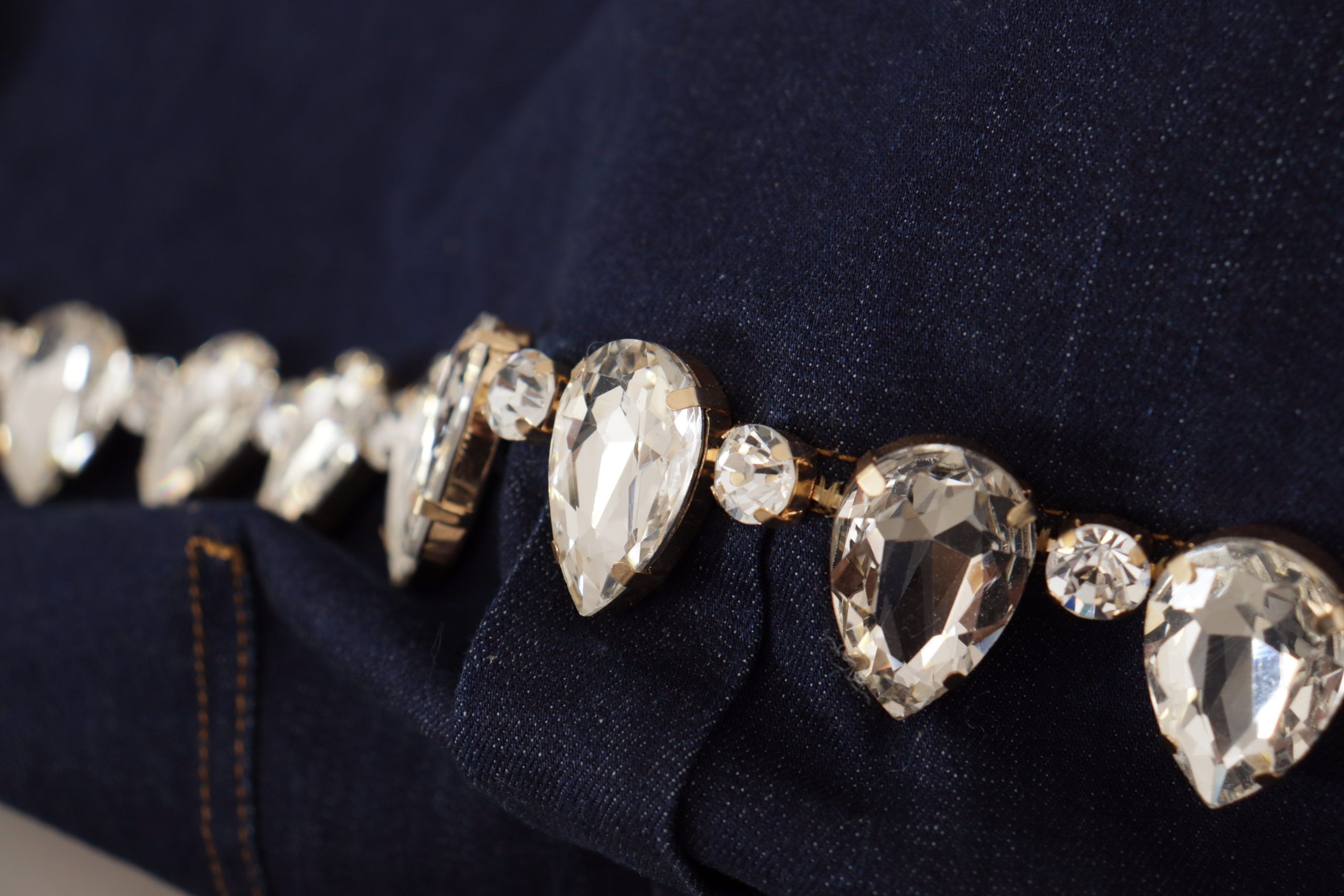 Памучно яке Dolce & Gabbana Blue Denim Crystal Embellish