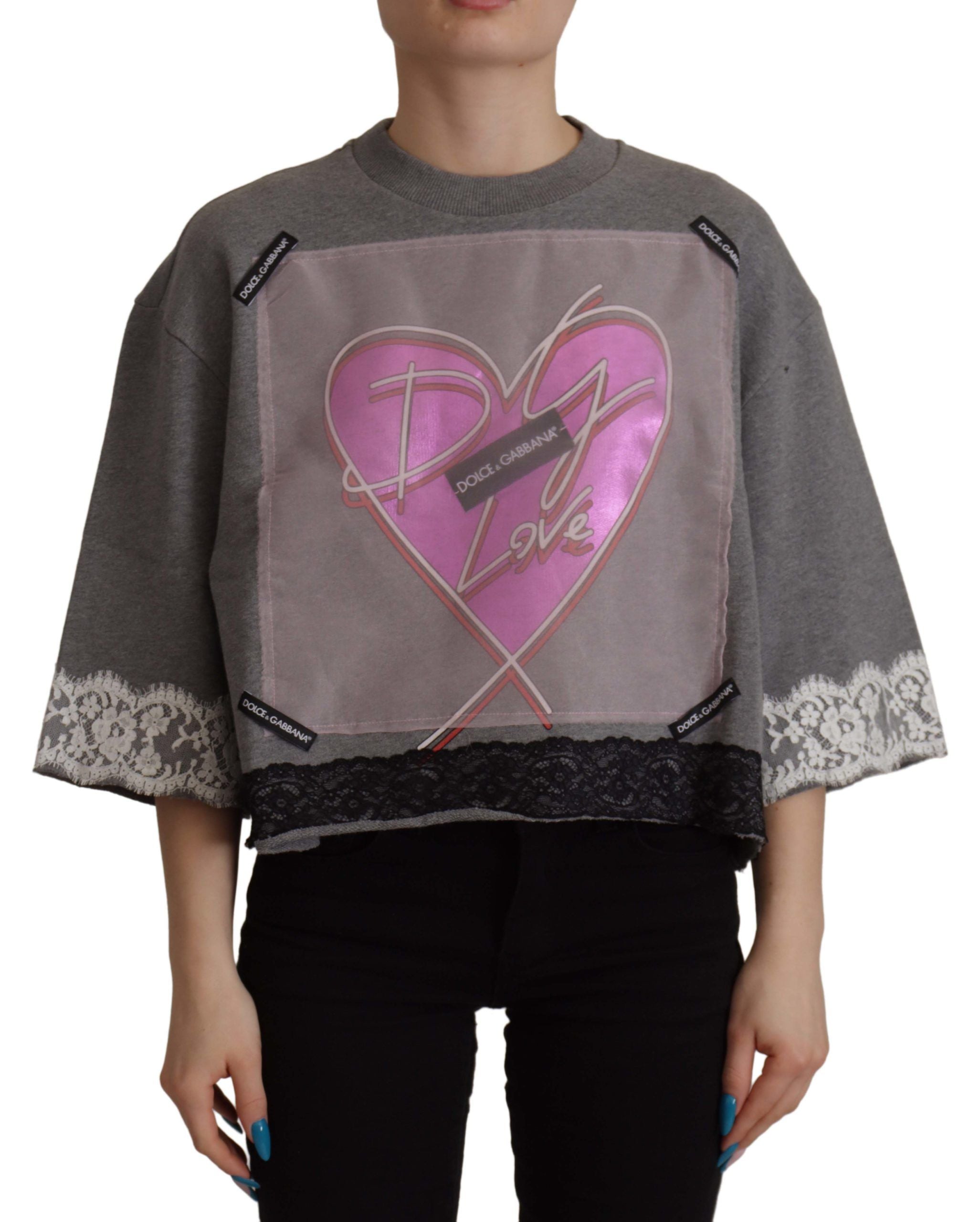 Горна тениска Dolce & Gabbana Grey Heart Pink Limited Edition