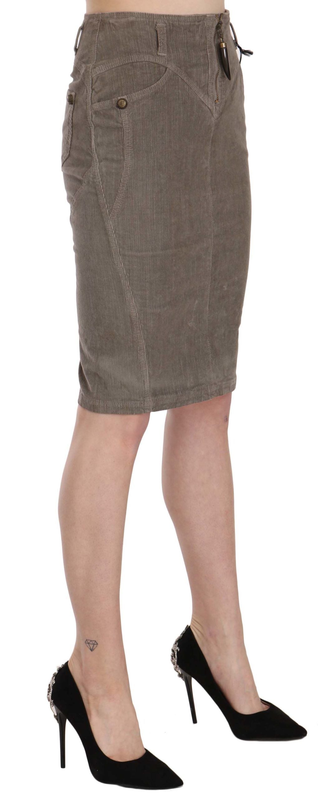 Just Cavalli Grey Corduroy права пола с молив с A-силует