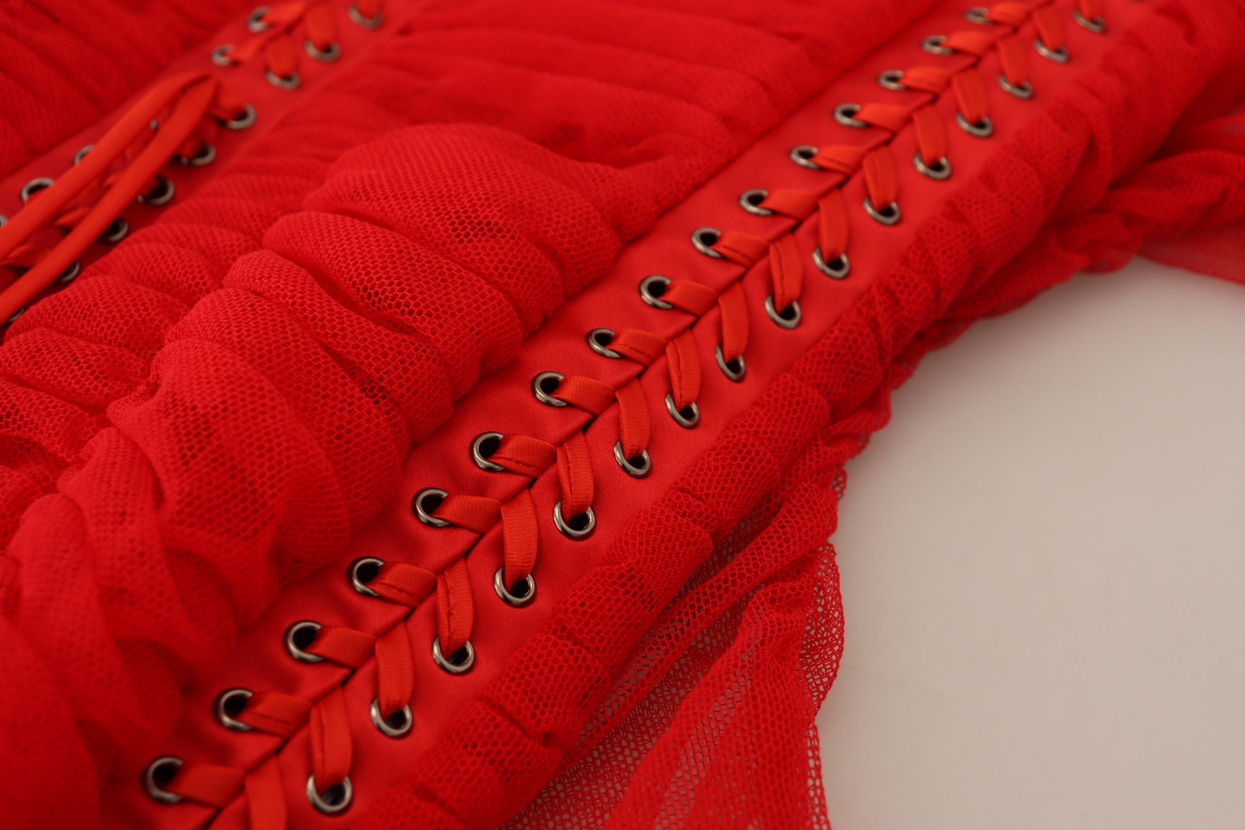 Dolce & Gabbana Red Mesh Trim Bodycon Midi Dress