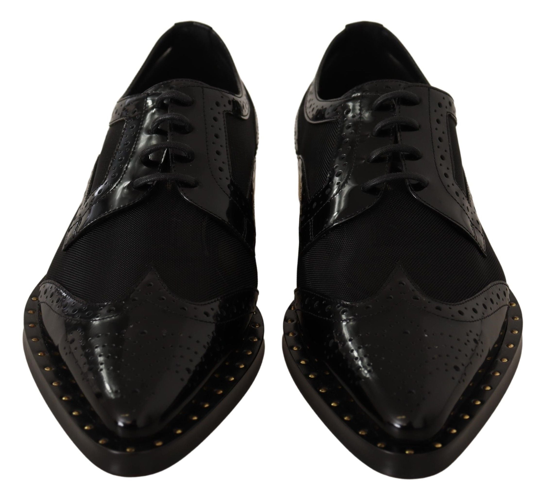 Черни кожени брокети Dolce & Gabbana Прозрачни обувки Wingtip