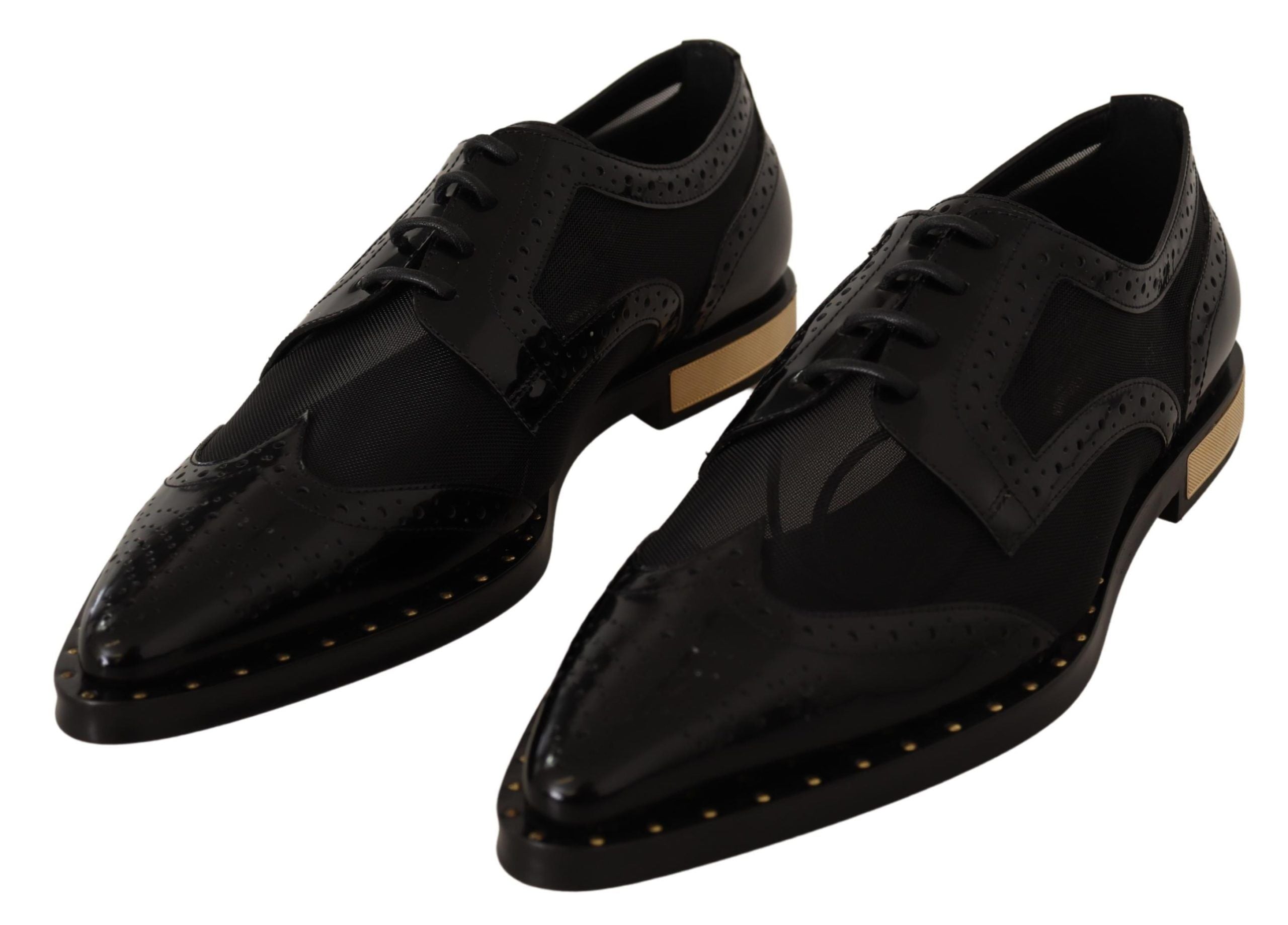 Черни кожени брокети Dolce & Gabbana Прозрачни обувки Wingtip