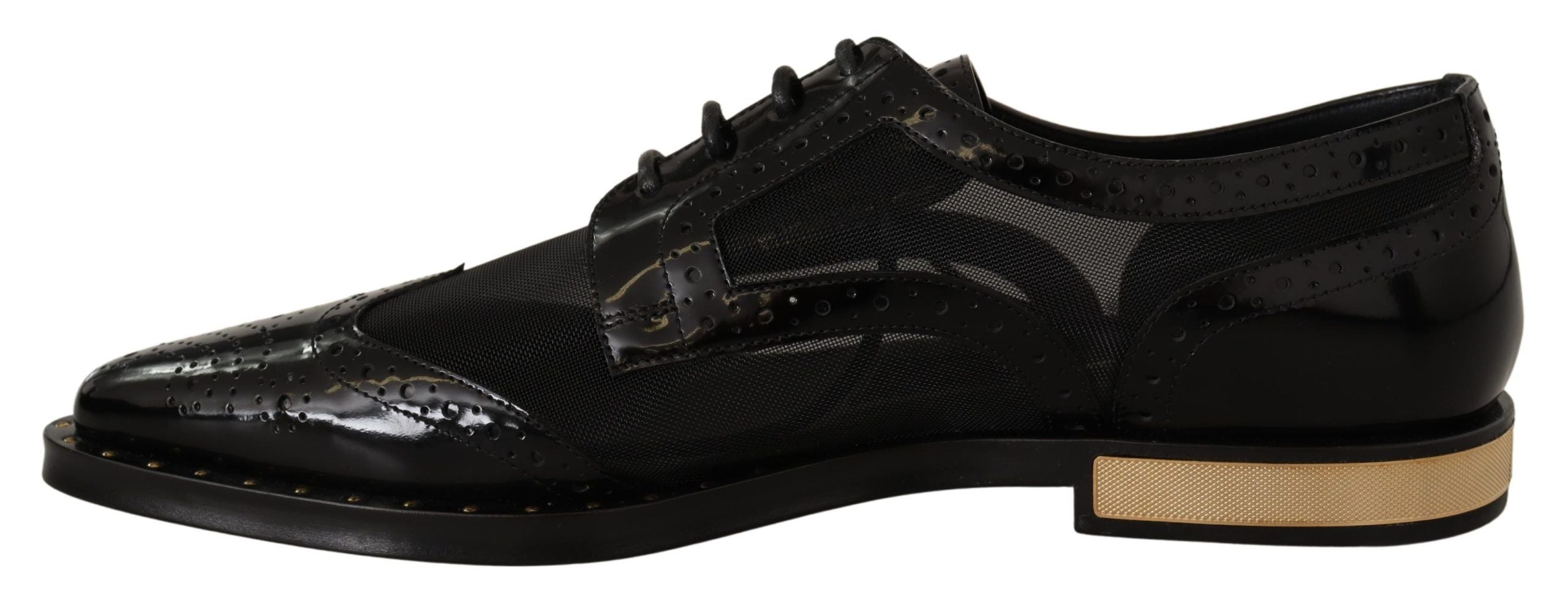 Черни кожени брокети Dolce & Gabbana Прозрачни обувки Wingtip