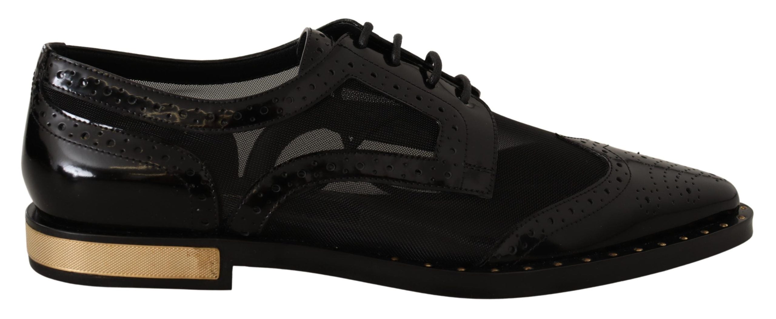 Черни кожени брокети Dolce & Gabbana Прозрачни обувки Wingtip