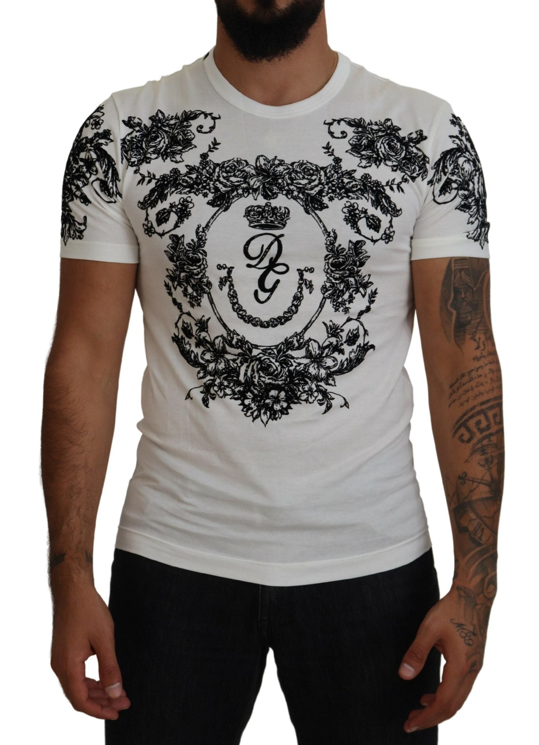 Мъжка тениска Dolce & Gabbana Бяла DG Crown Floral Crewneck