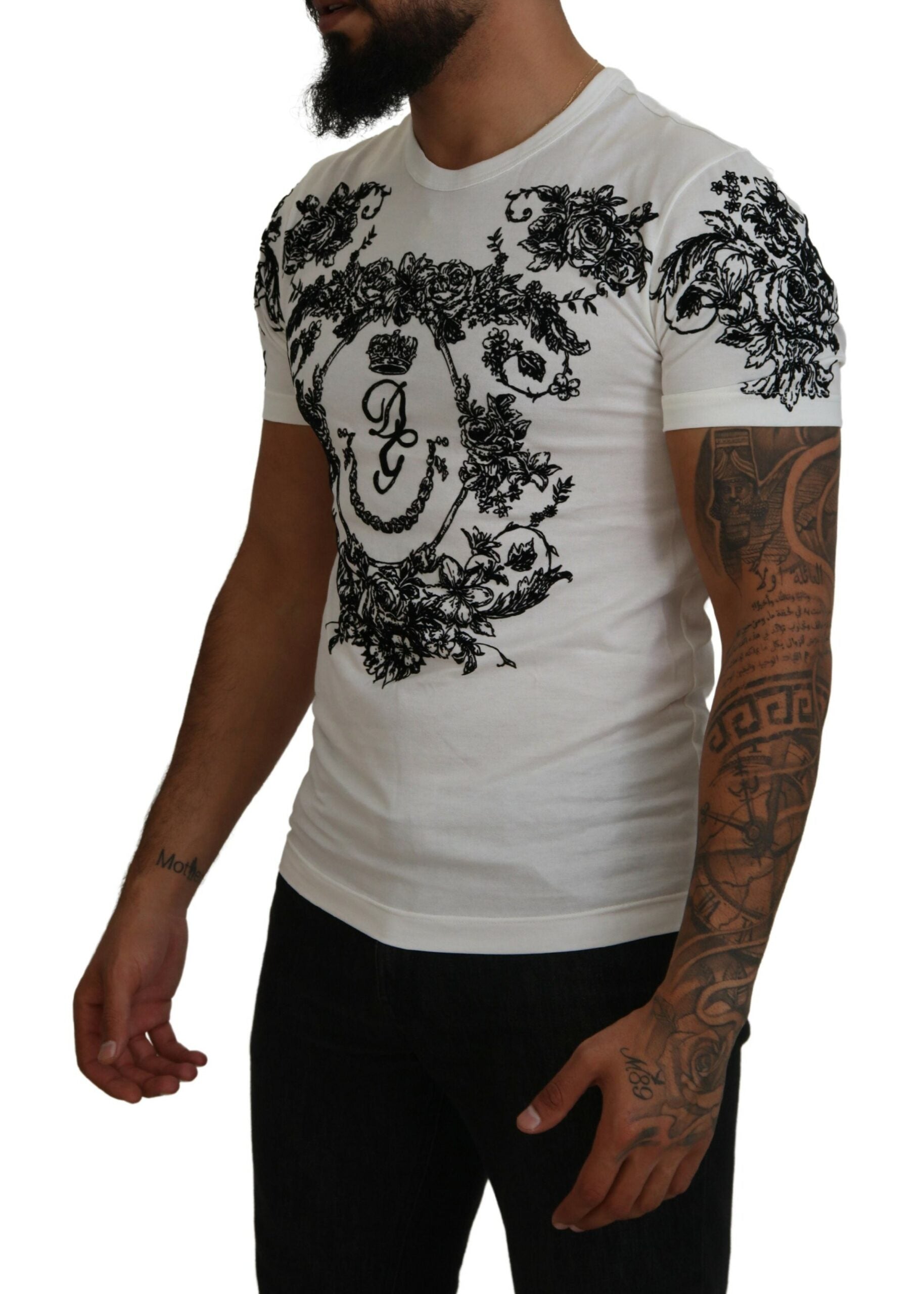 Мъжка тениска Dolce & Gabbana Бяла DG Crown Floral Crewneck