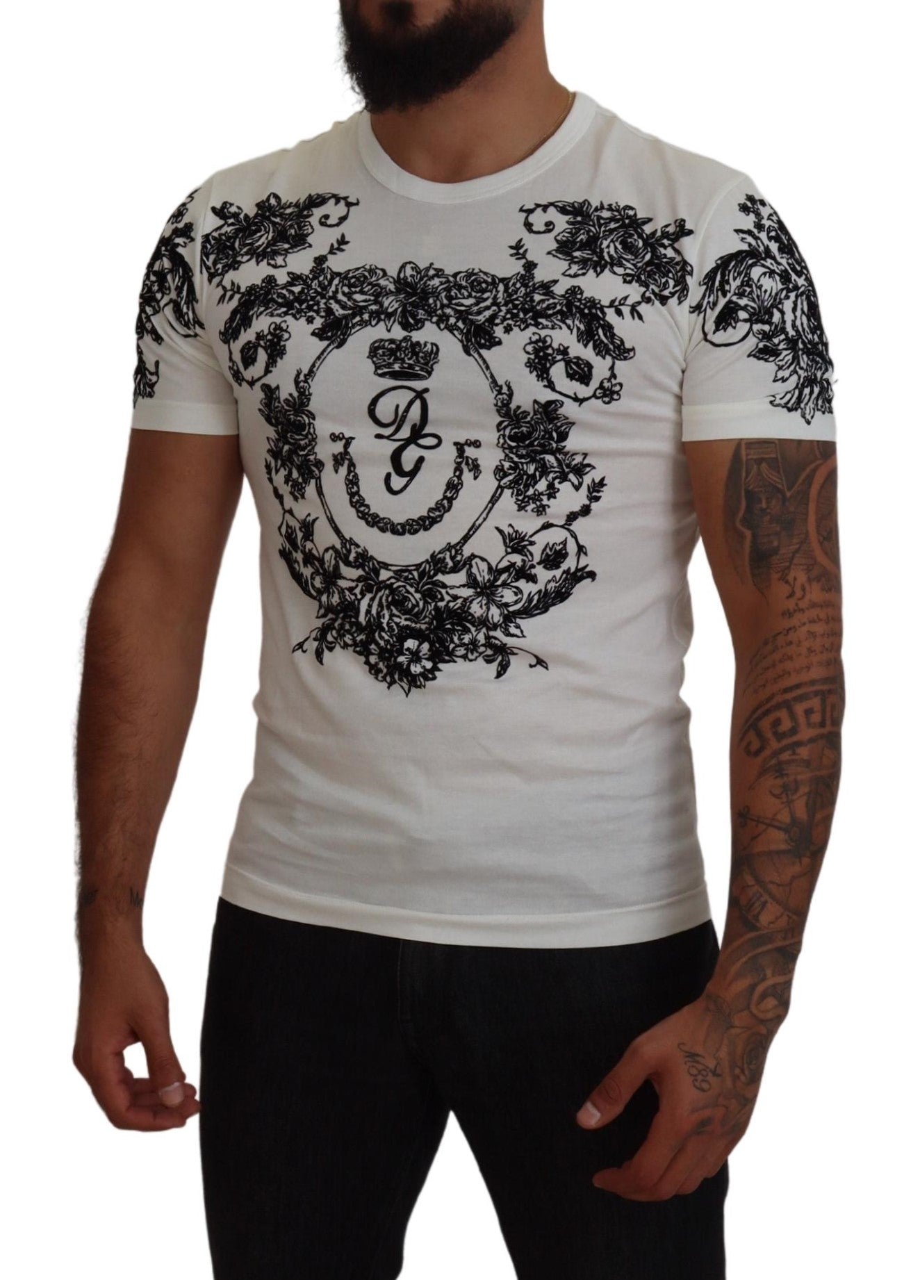 Мъжка тениска Dolce & Gabbana Бяла DG Crown Floral Crewneck