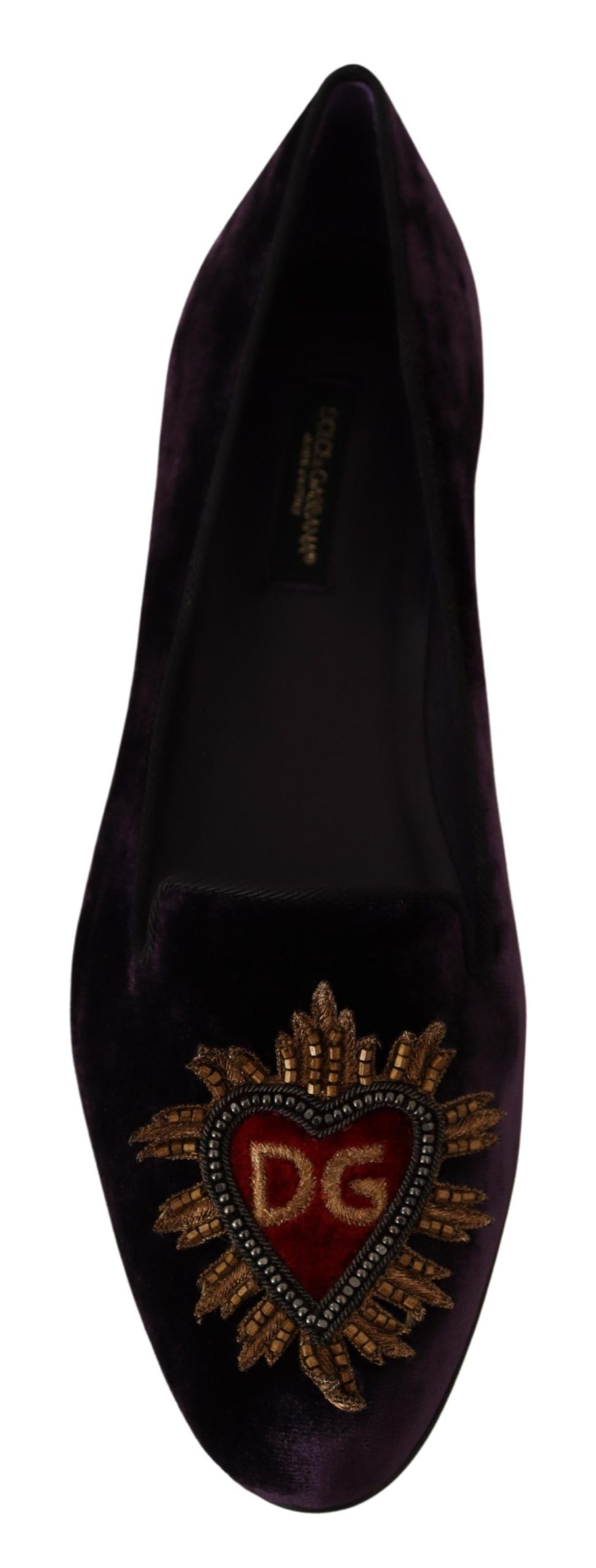 Обувки Dolce & Gabbana Purple Velvet DG Heart Loafers Flats Shoes
