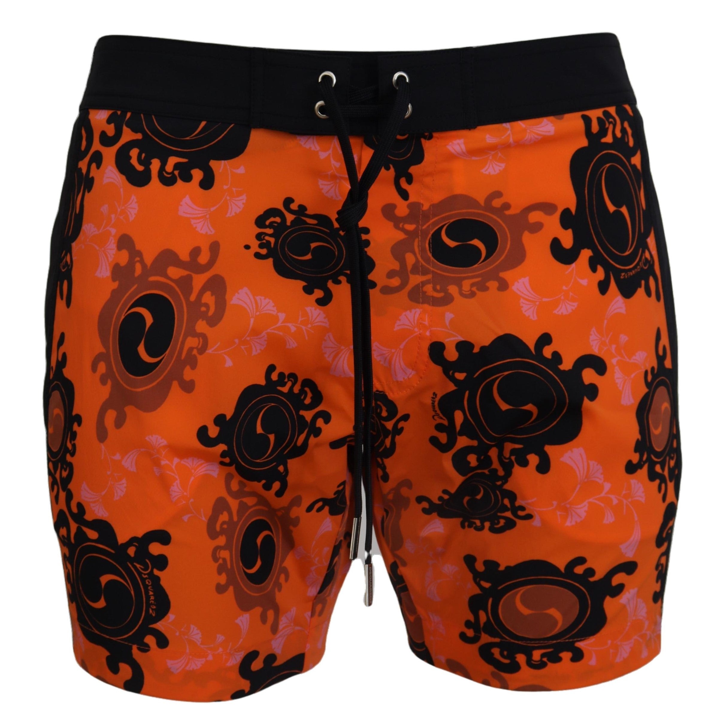 Dsquared² Оранжеви черни щампи Мъжки плажни шорти Бански костюми