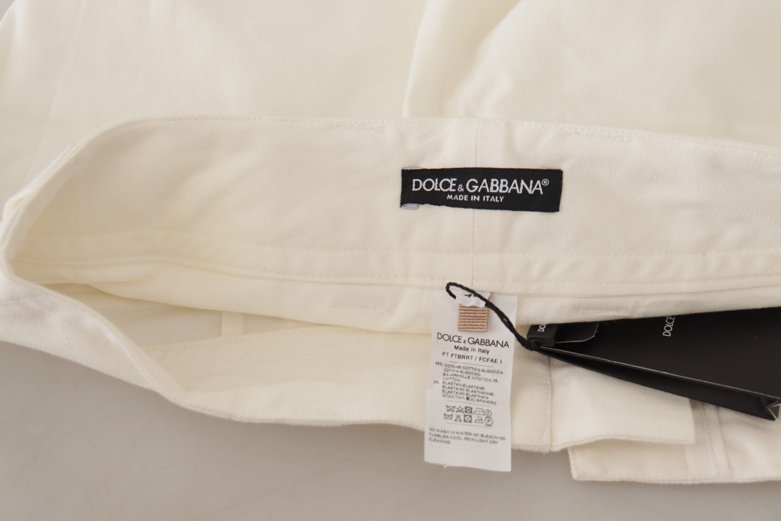 Dolce & Gabbana Бели стеснени дамски памучни панталони с висока талия