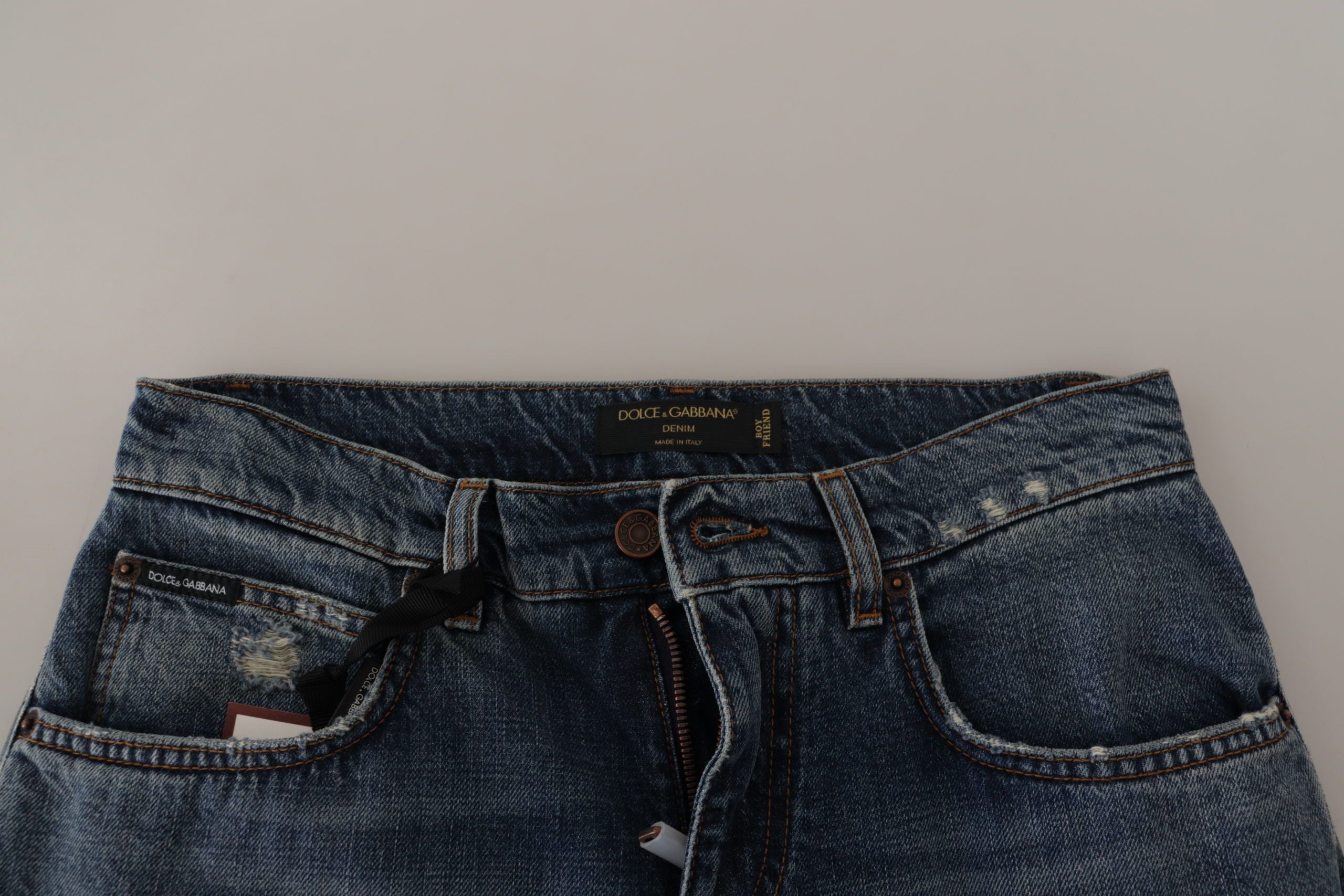 Dolce & Gabbana Blue Denim Baroque Heart Logo Patch Pants Дънки