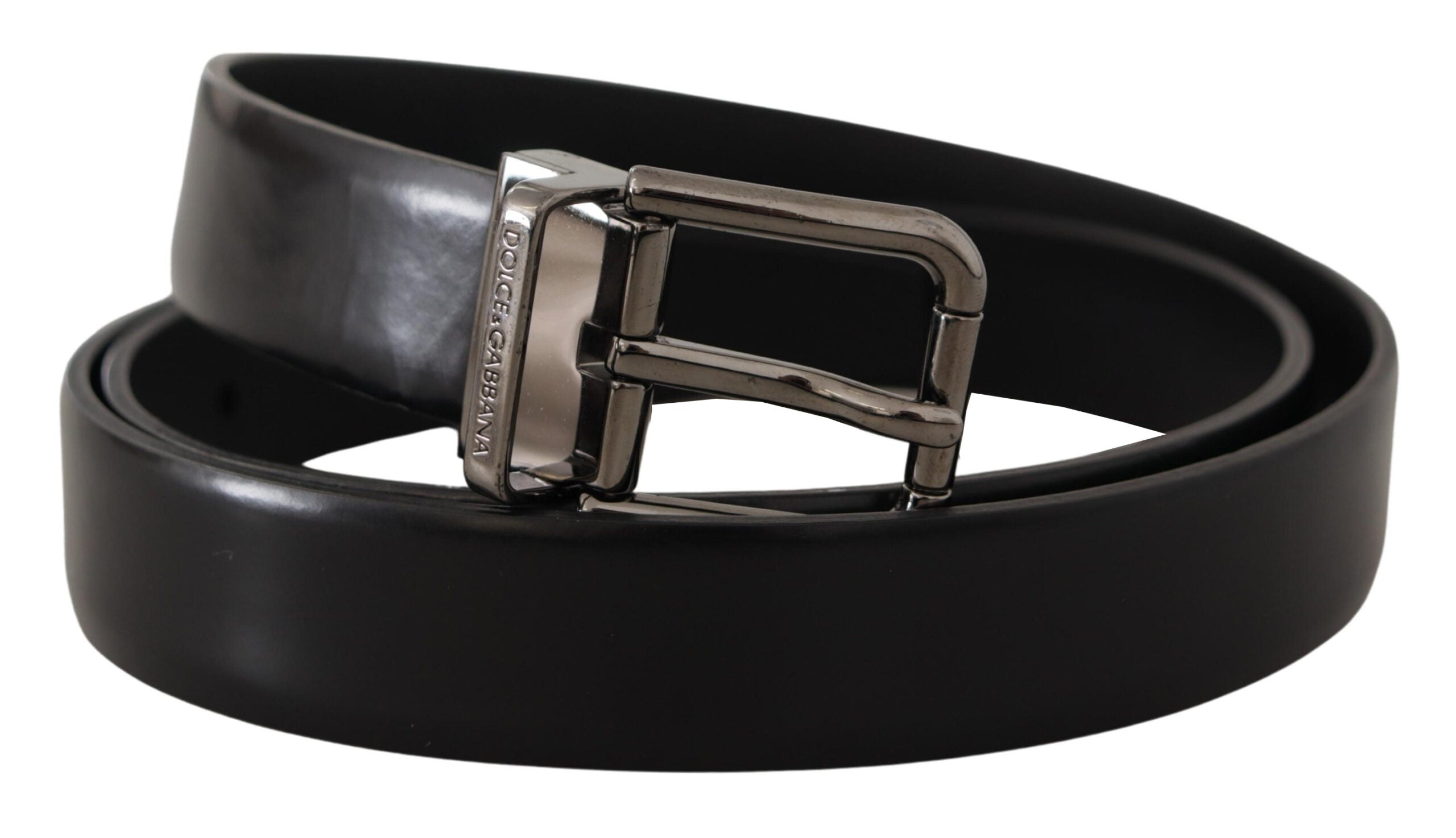 Dolce & Gabbana Sleek Black Leather Belt with Metallic Buckle