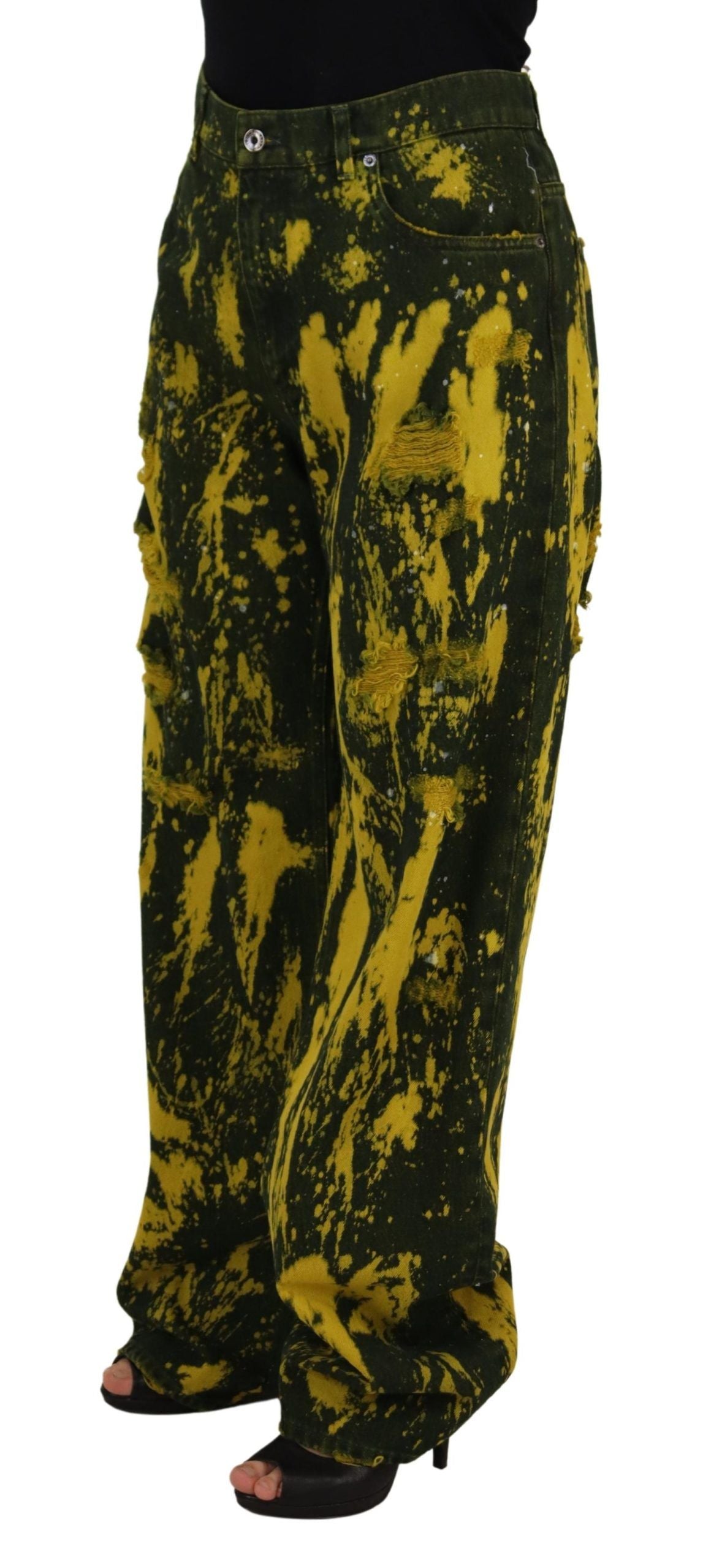 Dolce & Gabbana Yellow Tie Dye Панталони с висока талия Памучни дънки