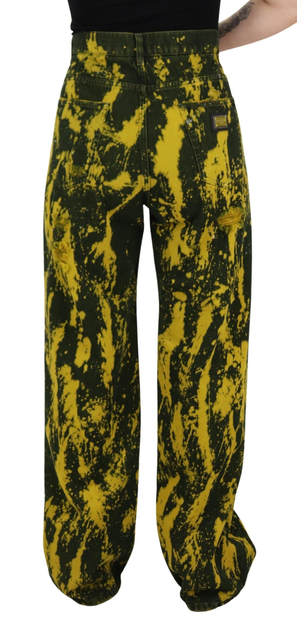 Dolce & Gabbana Yellow Tie Dye Панталони с висока талия Памучни дънки