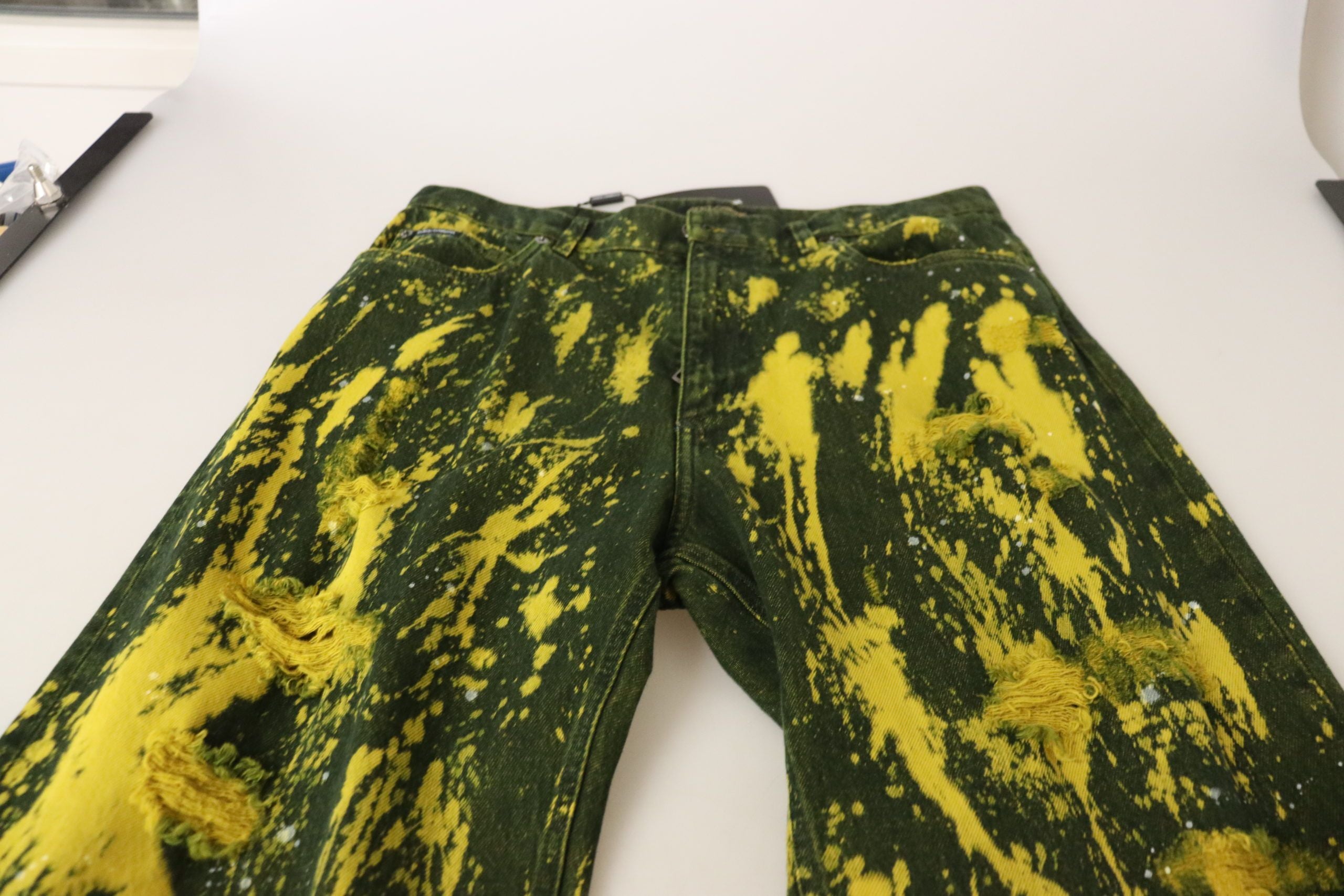 Dolce & Gabbana Yellow Tie Dye Панталони с висока талия Памучни дънки