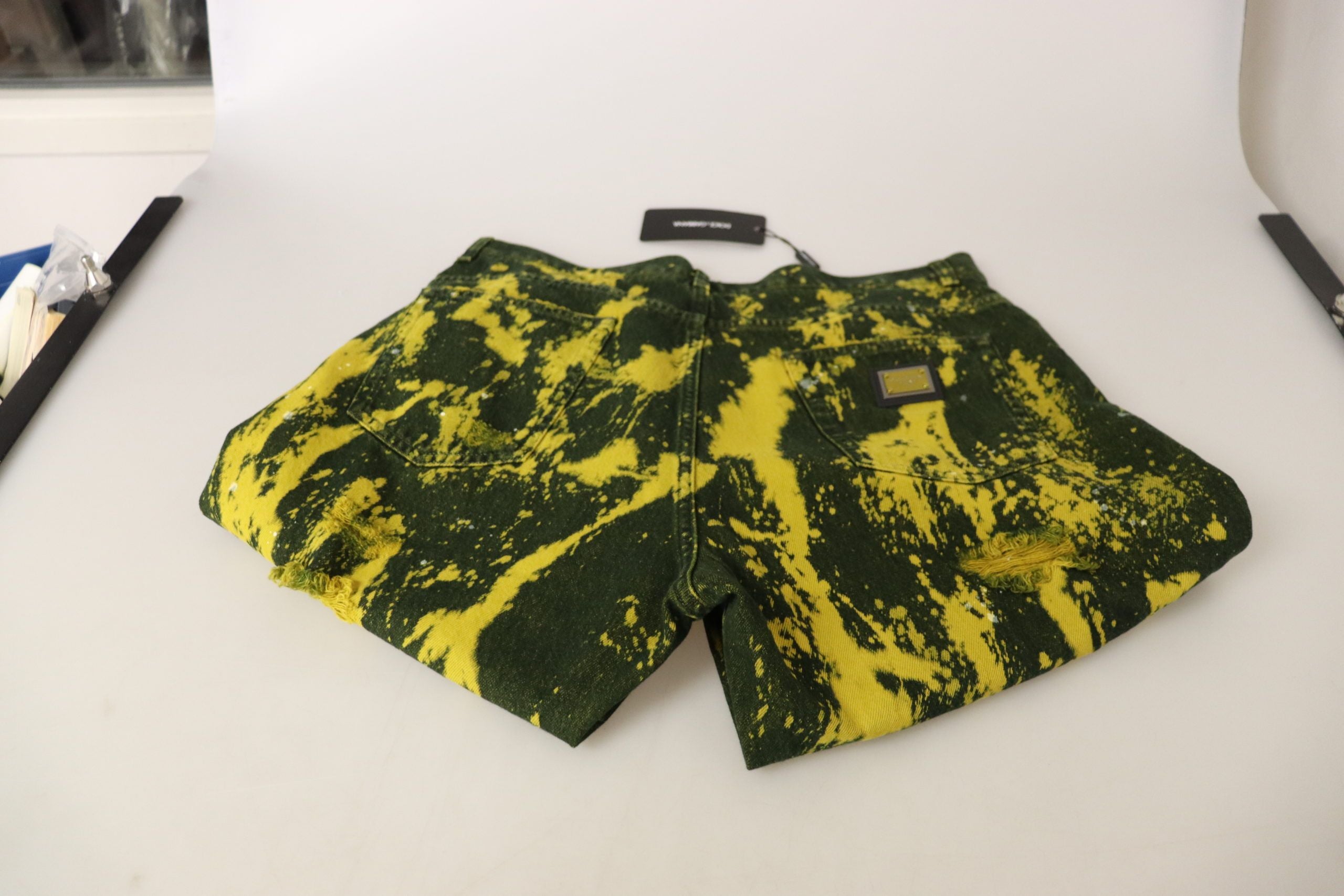 Dolce & Gabbana Yellow Tie Dye Панталони с висока талия Памучни дънки