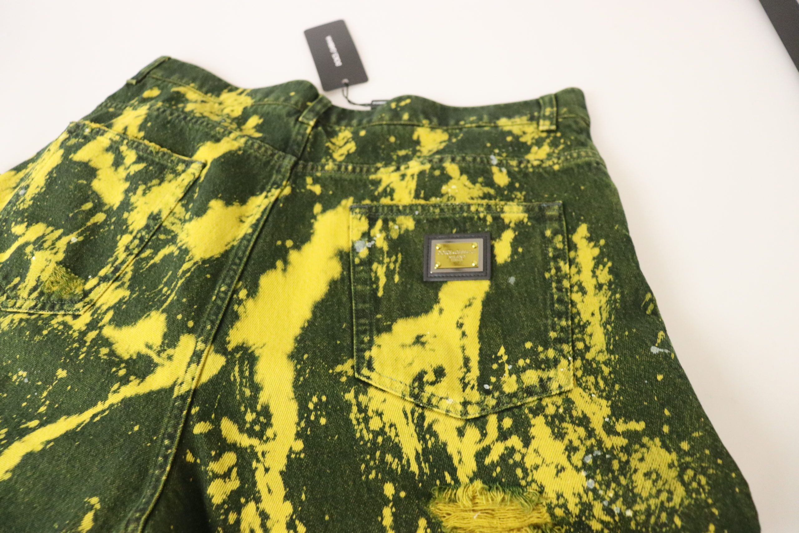 Dolce & Gabbana Yellow Tie Dye Панталони с висока талия Памучни дънки