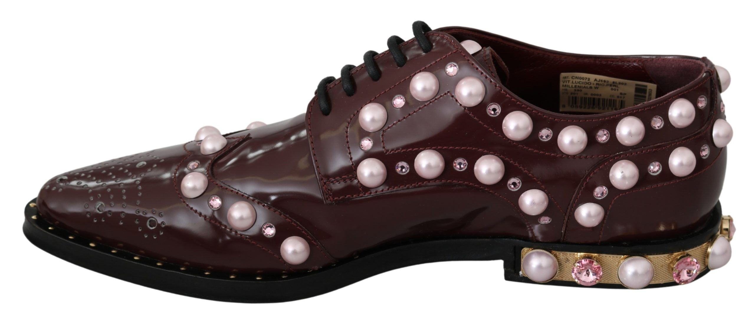 Dolce & Gabbana Бордо кожени официални обувки Crystal Pearls