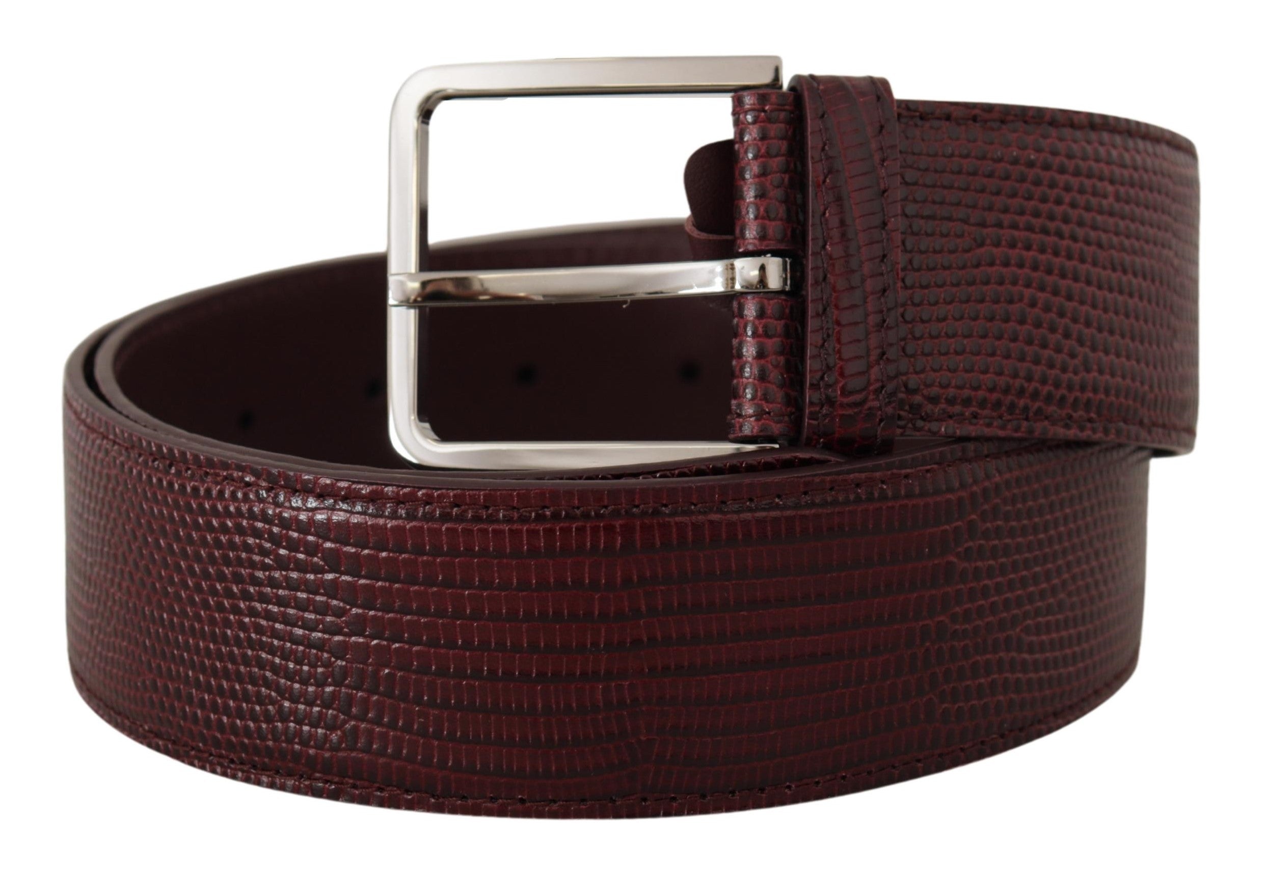 Dolce & Gabbana Elegant Maroon Leather Belt with Engraved Buckle